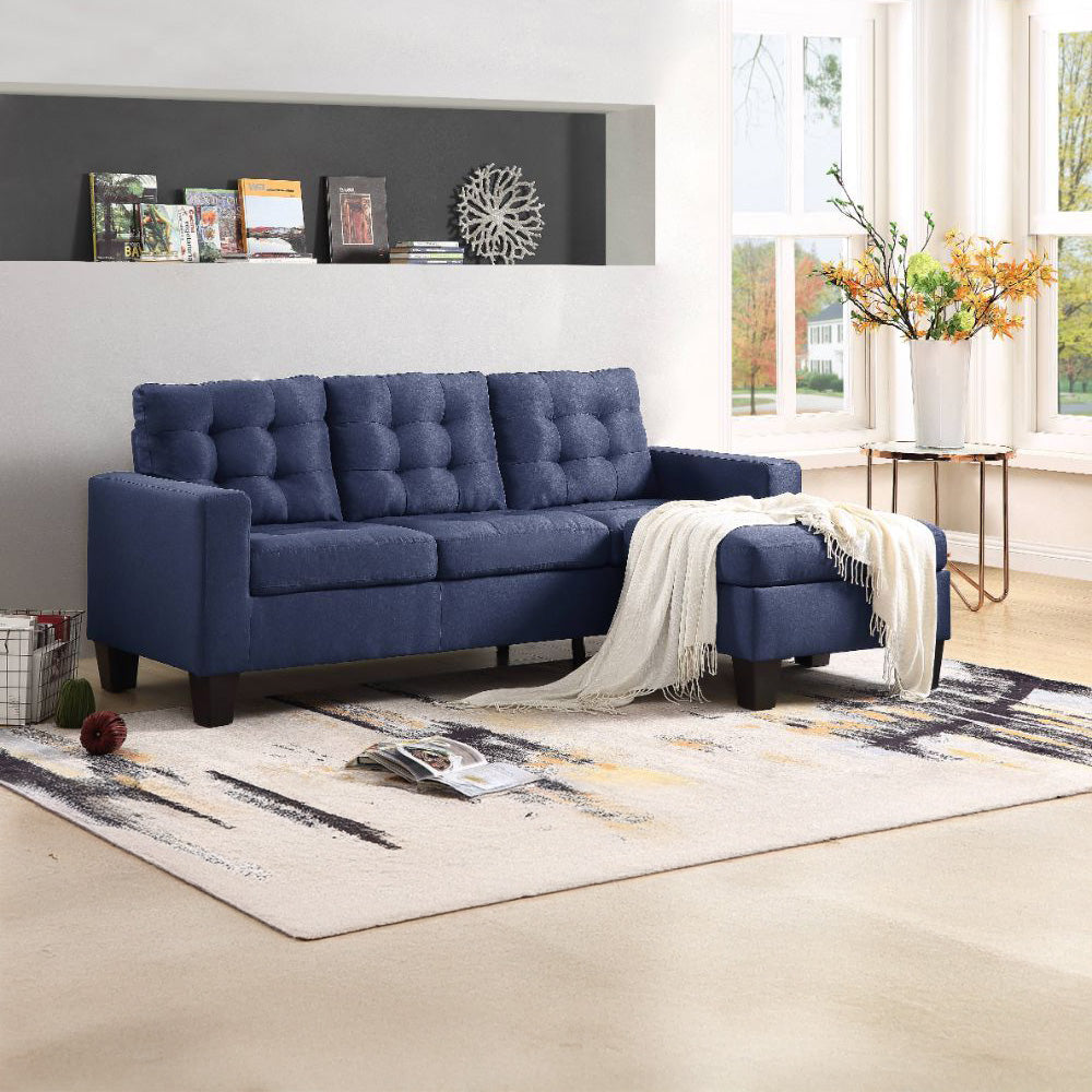 Blue Linen Small Sectional Sofa