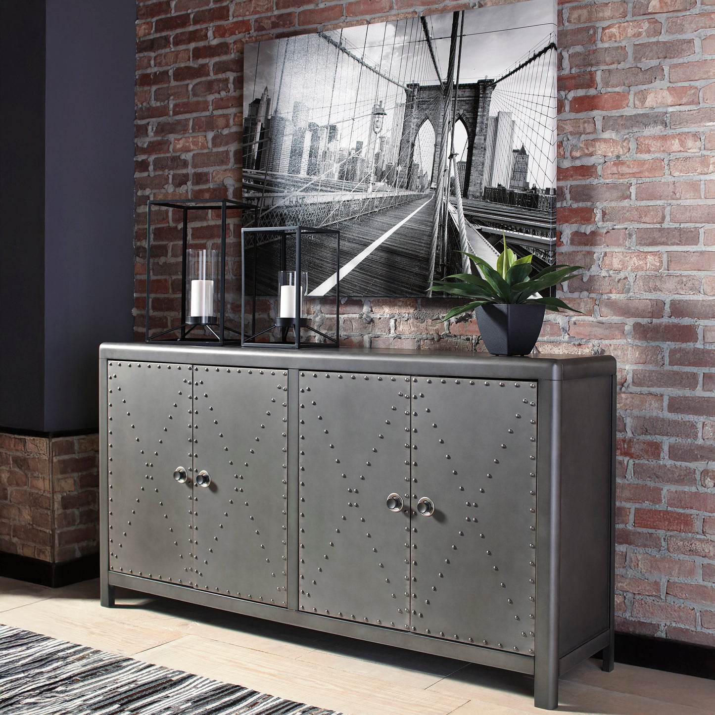 4-Door Industrial Gunmetal Accent Cabinet