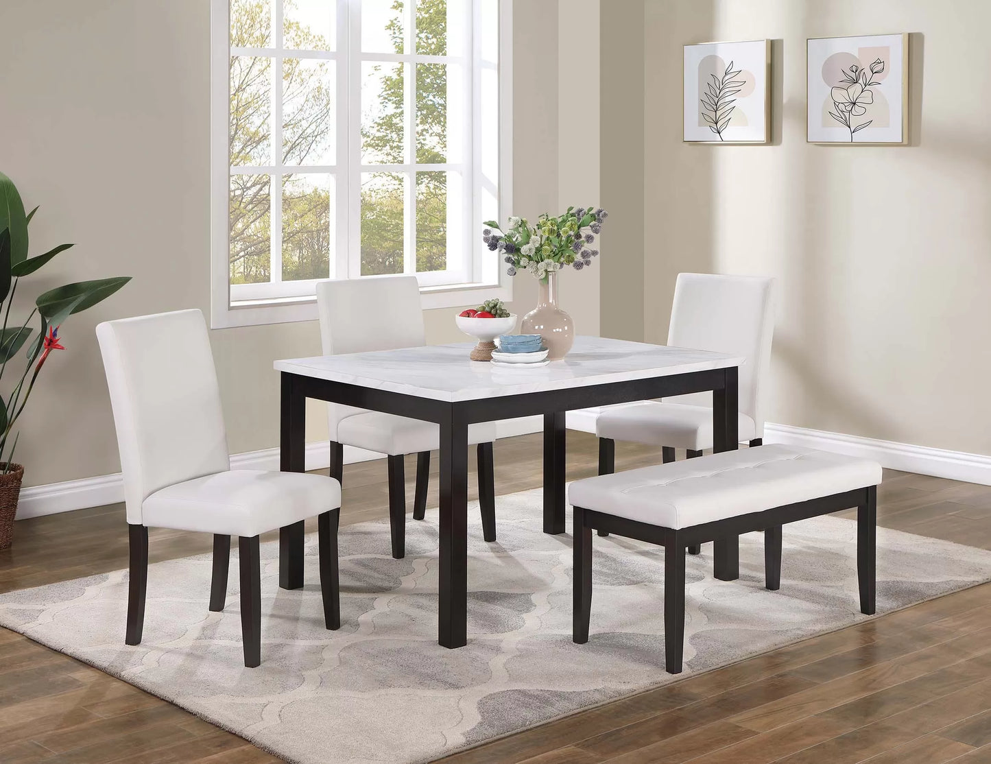 5PC Faux Marble Top Dining Set