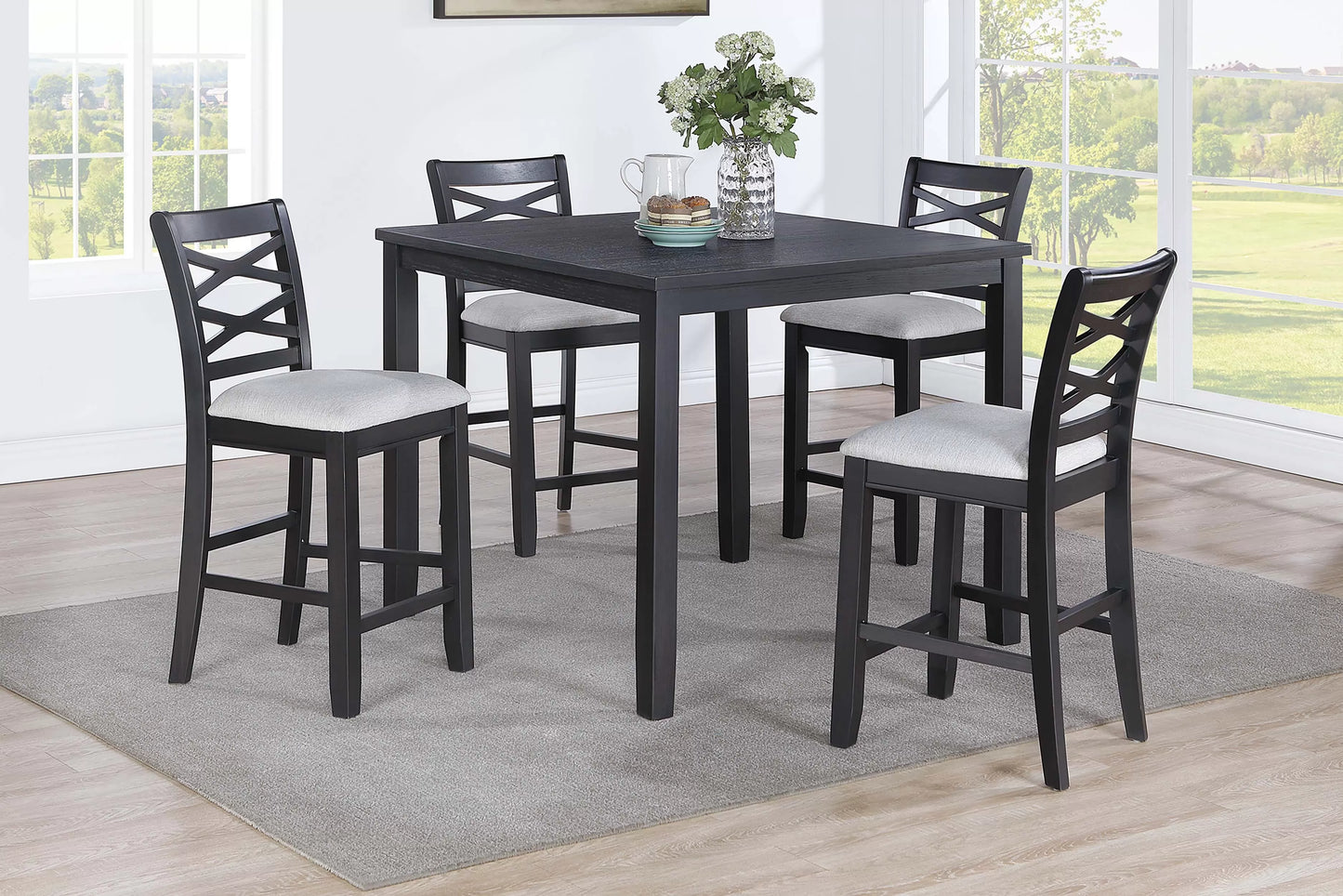 5-Piece Counter Height Dining Set with Upholstered X-Back Chairs