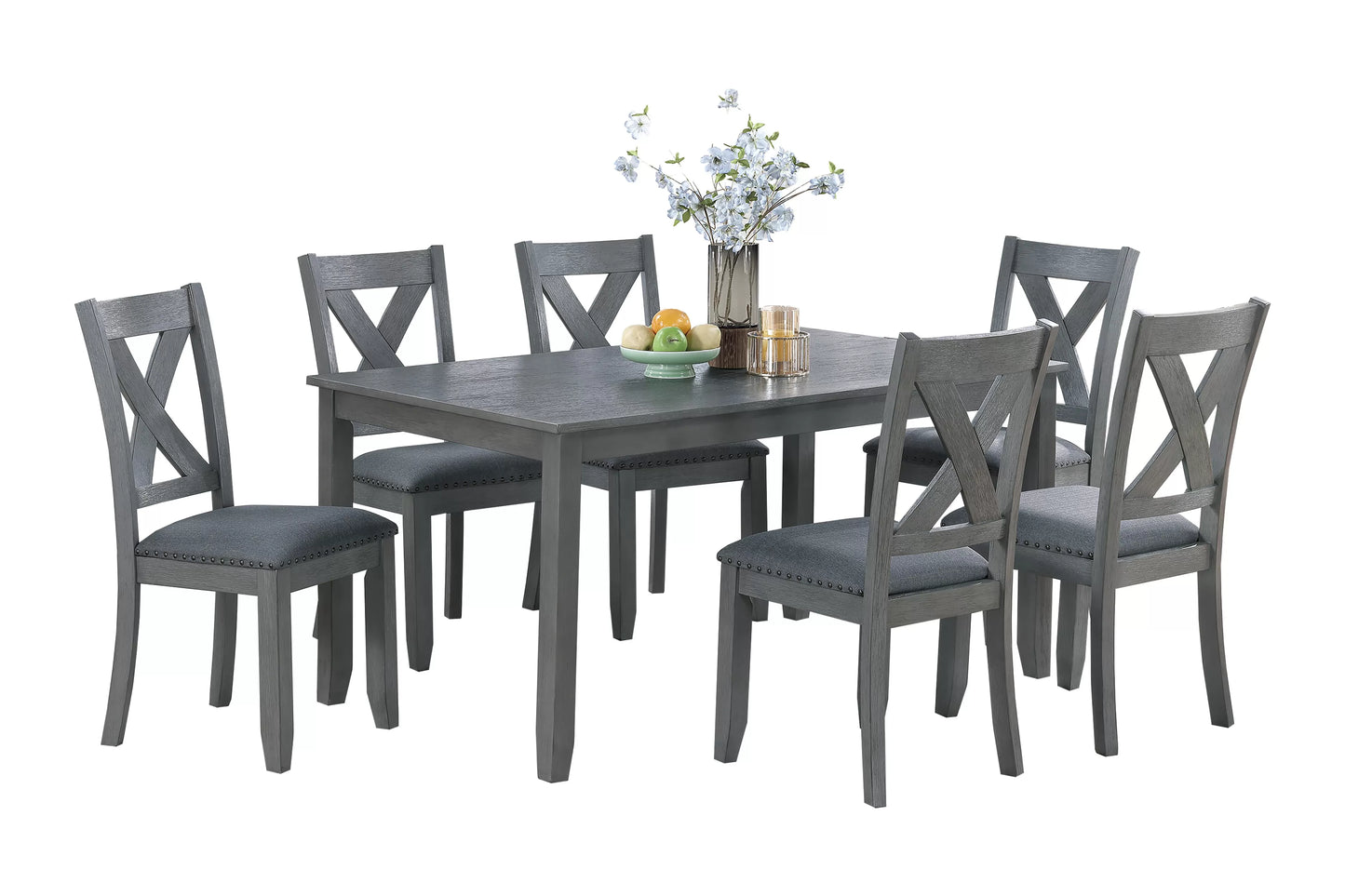 Gray Finish 7 PC Dining Set With Upholstered Seats