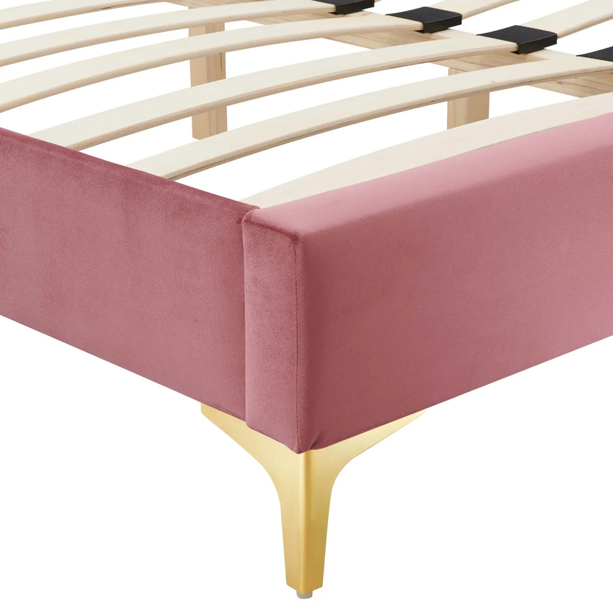 Performance Velvet Platform Bed Frame with Gold Metal Legs