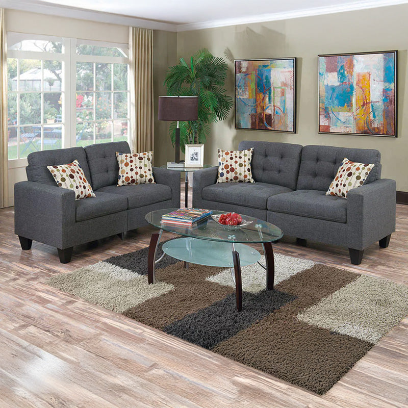 2PC Blue Gray Sofa and Loveseat Set