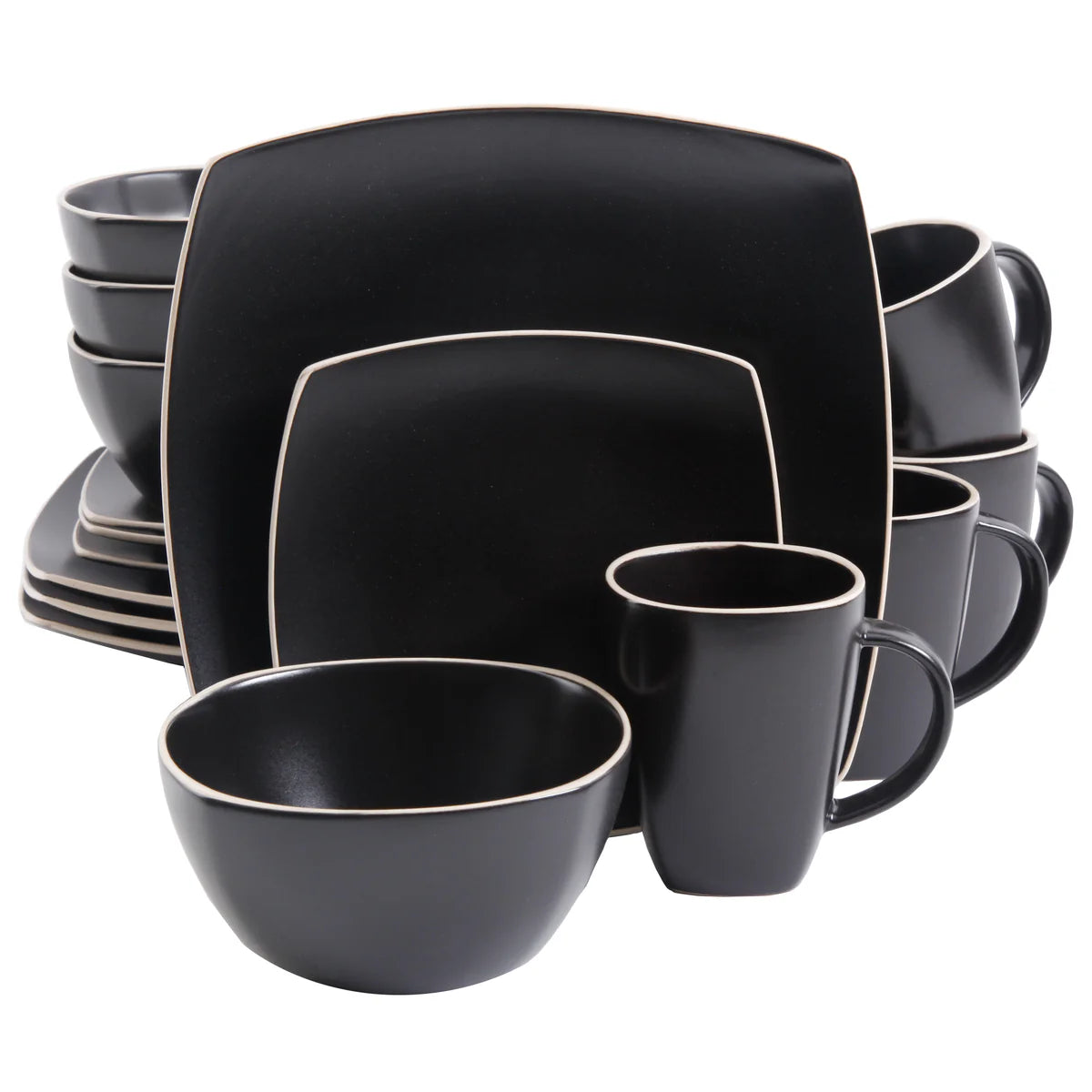 16 PC Matte Black Ceramic Dinnerware Set