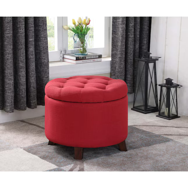 Tufted Red Round Storage Ottoman