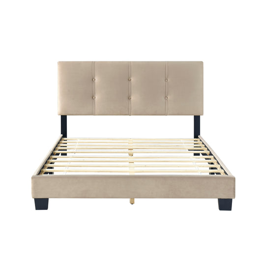 Velvet Upholstered Full Bed Frame with Button-Tufted Headboard