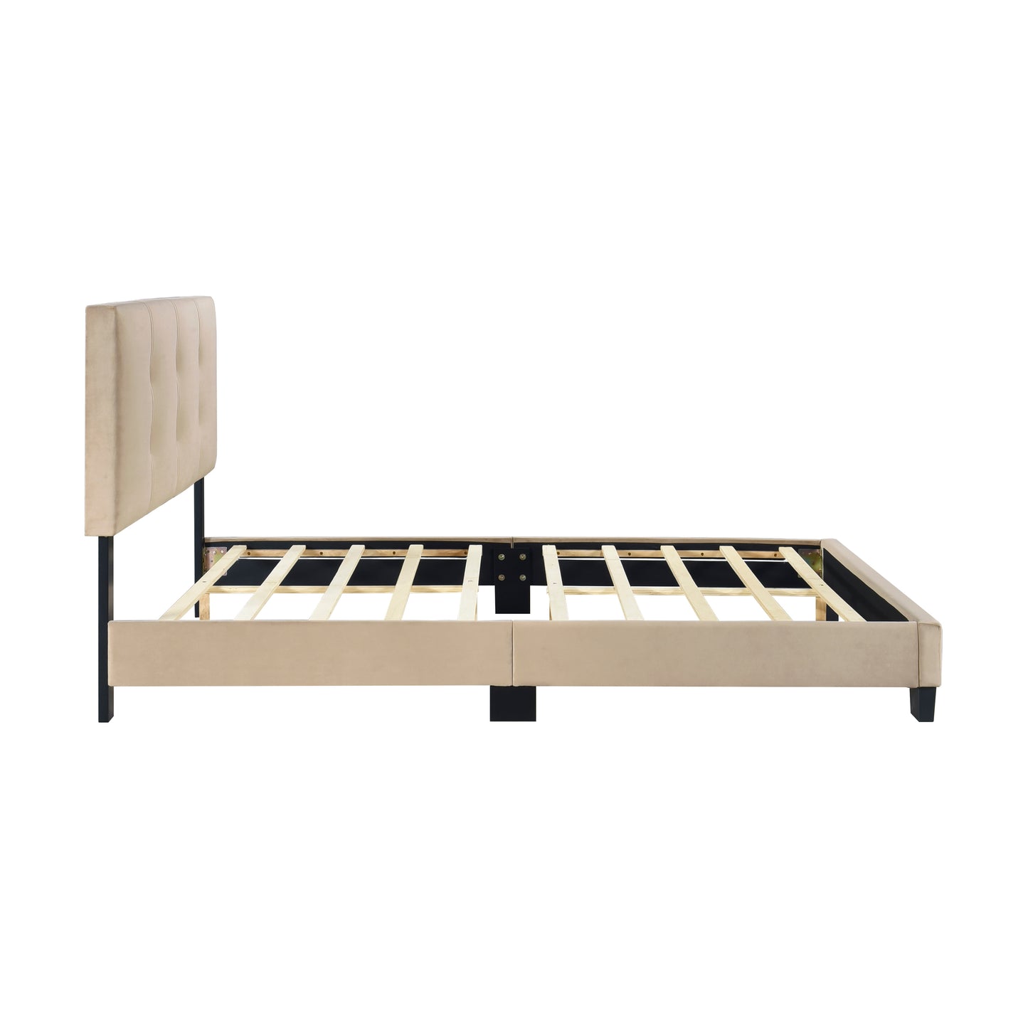 Velvet Upholstered Full Bed Frame with Button-Tufted Headboard