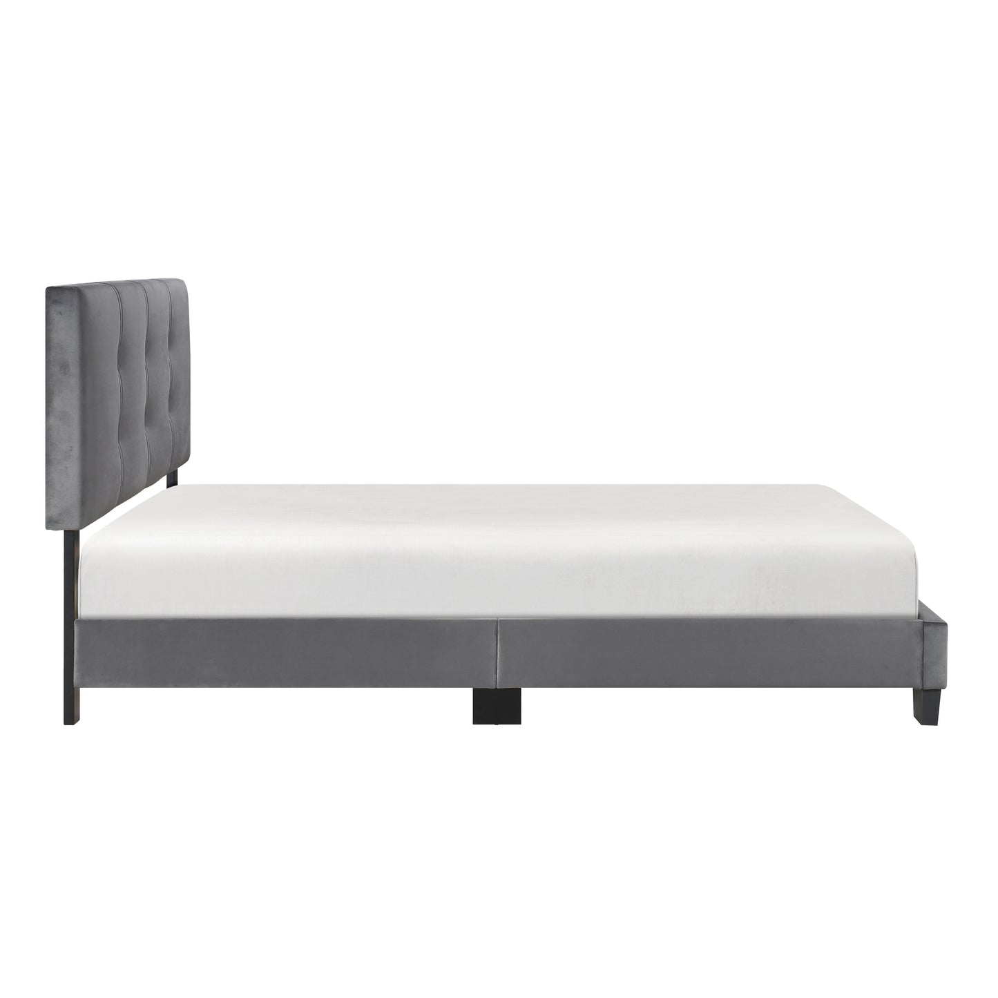 Gray Velvet Full Bed Frame with Button-Tufted Headboard