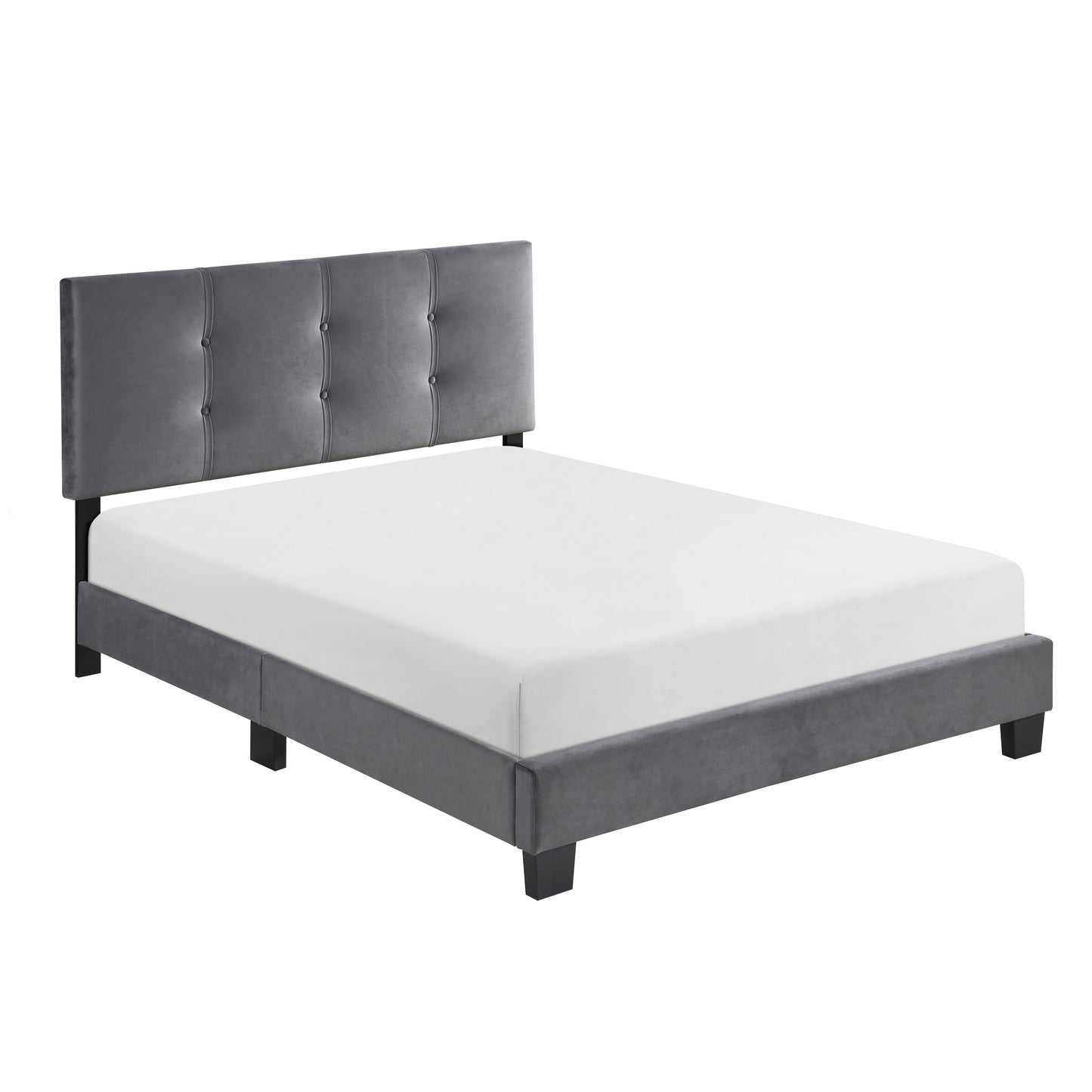 Gray Velvet Full Bed Frame with Button-Tufted Headboard