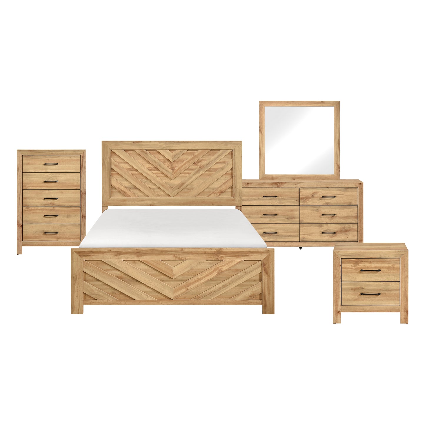 5-Piece Bedroom Set in Natural Oak Finish
