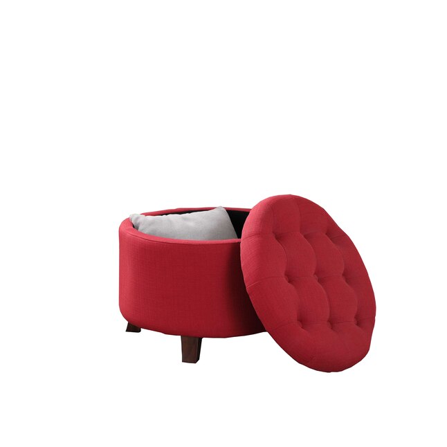 Tufted Red Round Storage Ottoman