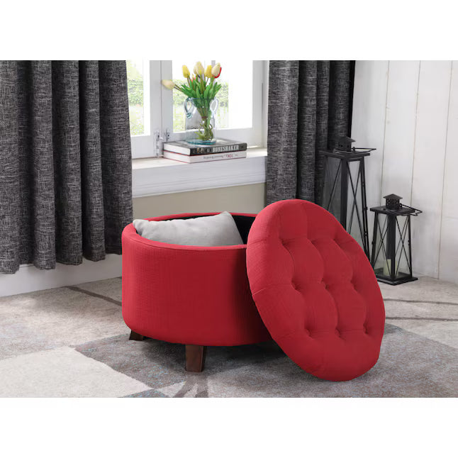 Tufted Red Round Storage Ottoman
