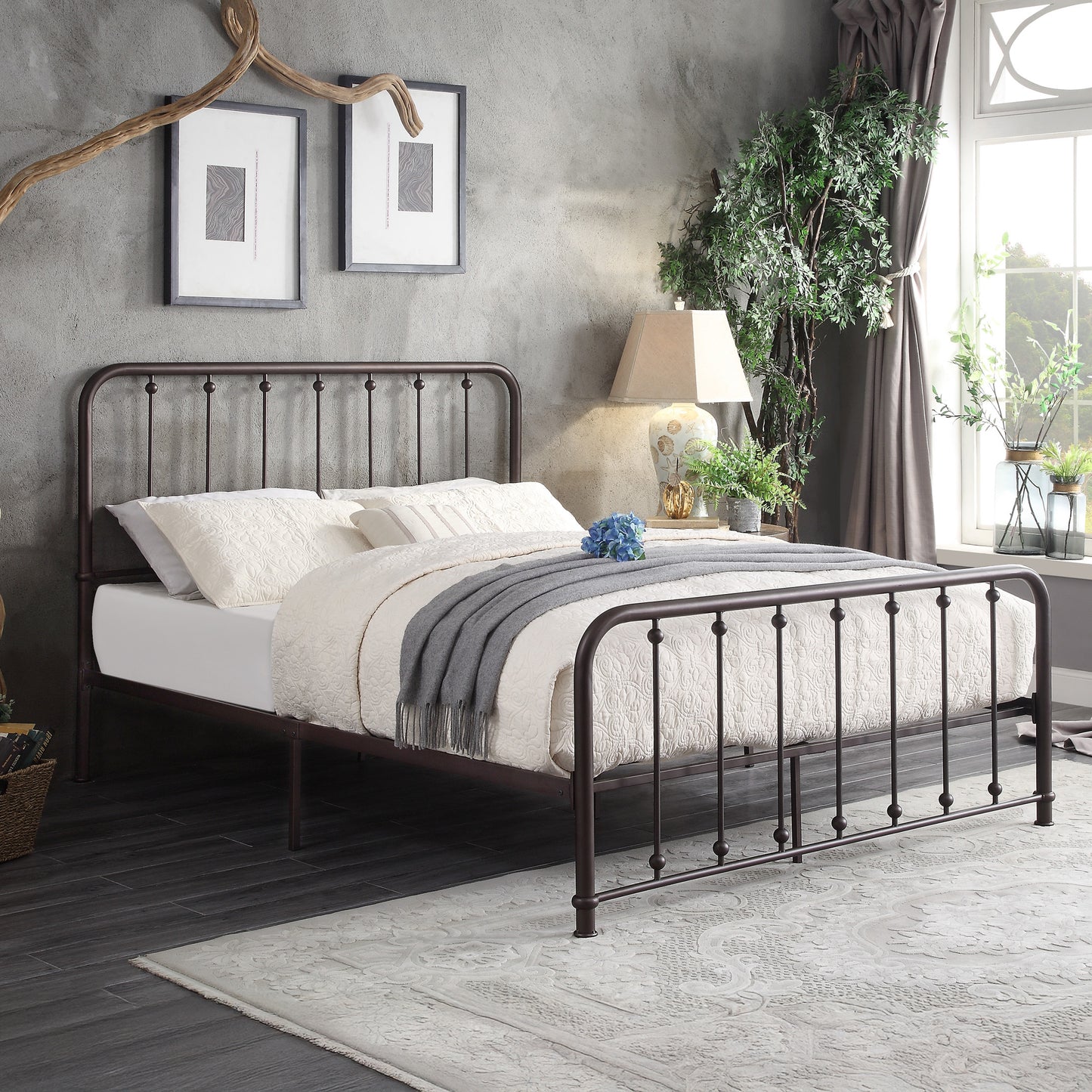 Vintage Dark Bronze Metal Platform Bed Frame