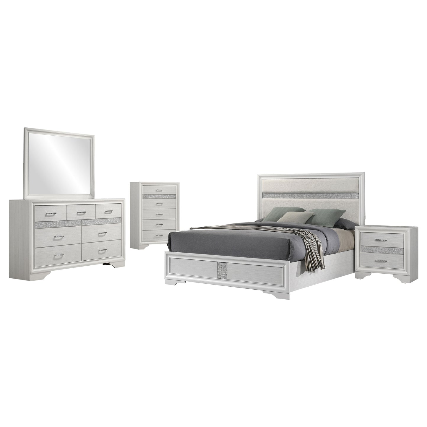 Glam 5-Piece Bedroom Set with Upholstered Headboard