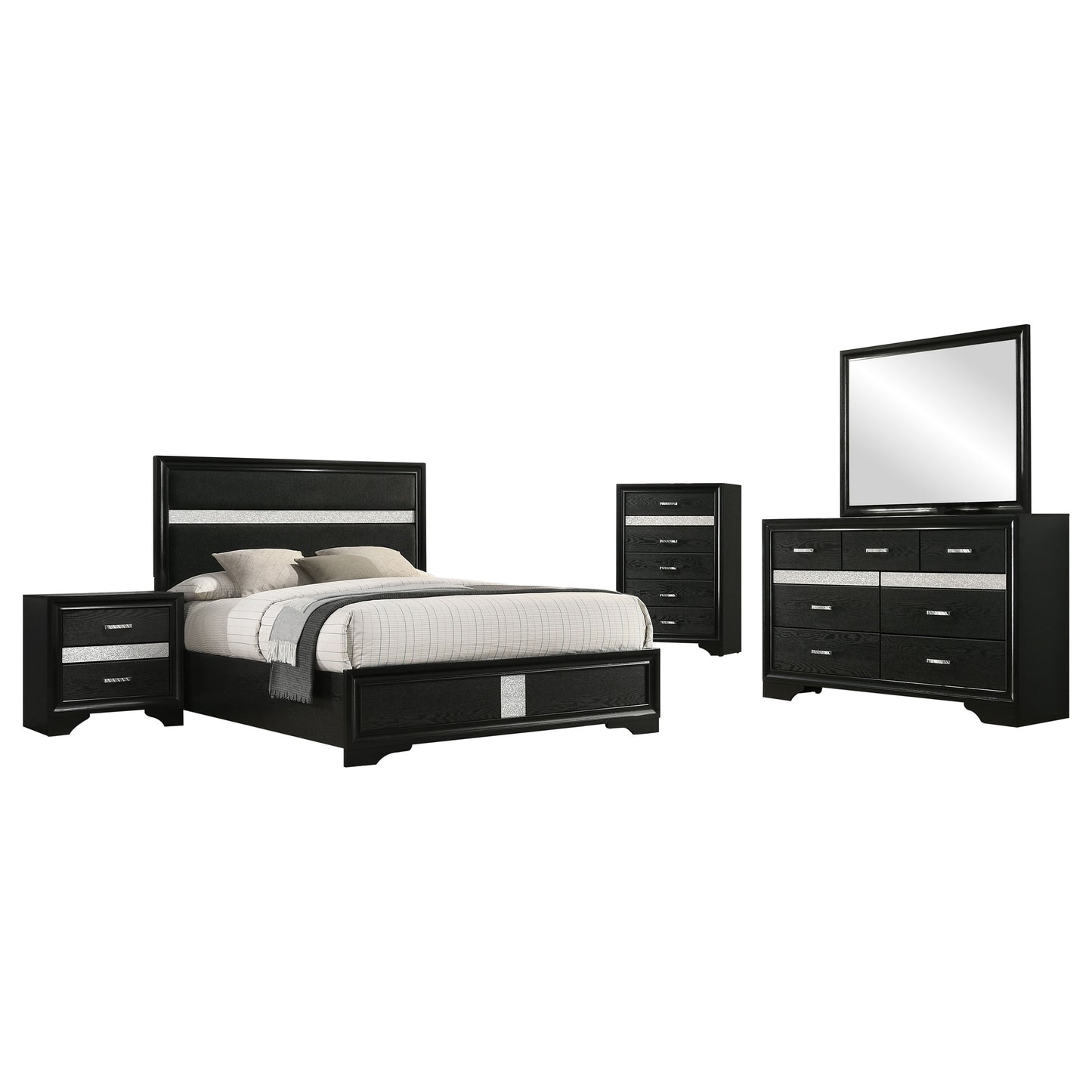 Glam 5-Piece Bedroom Set with Upholstered Headboard