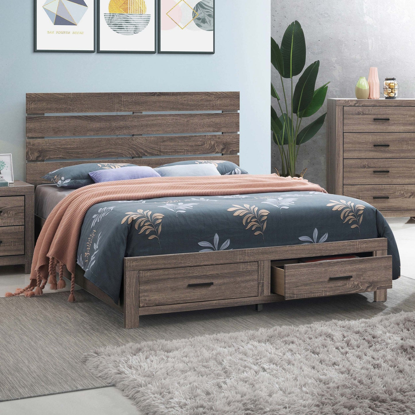 Storage Platform Bed with Slatted Headboard