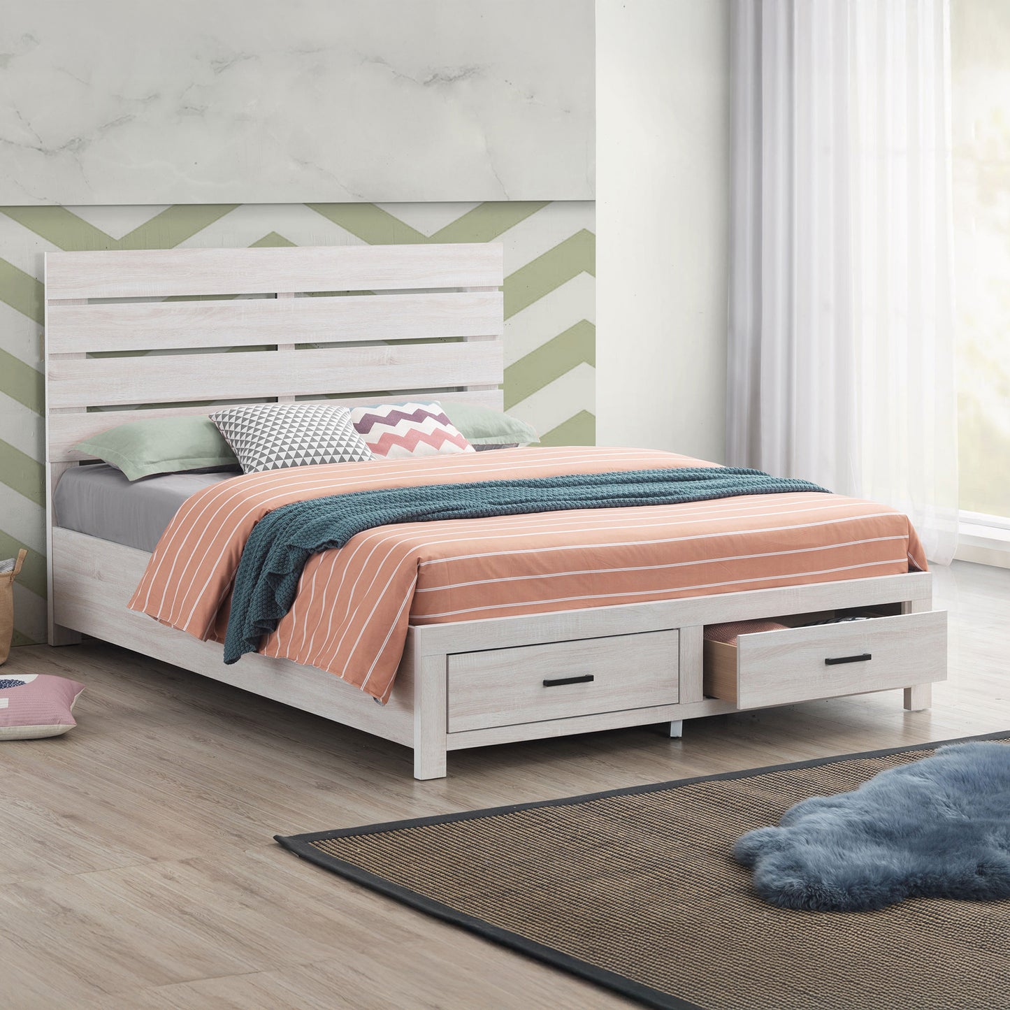Storage Platform Bed with Slatted Headboard
