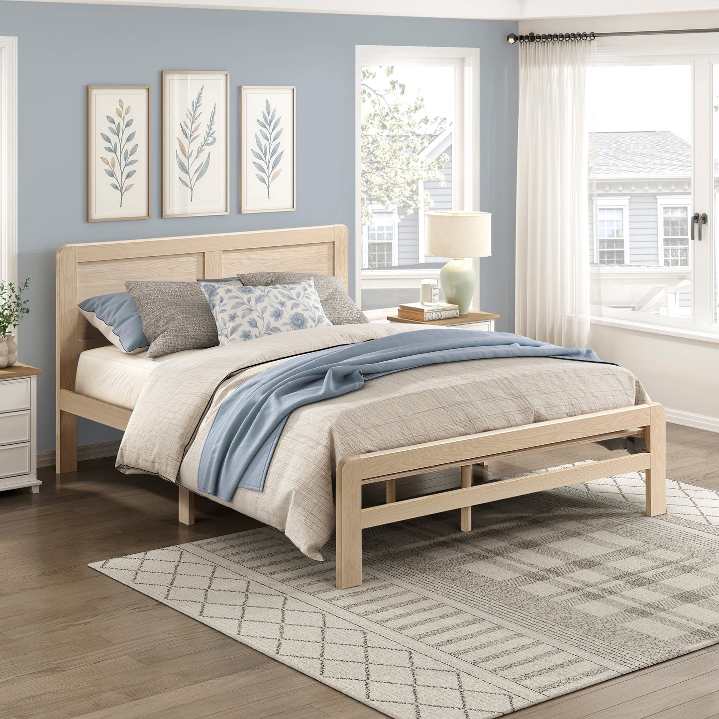 Natural Finish Wood Platform Bed Frame