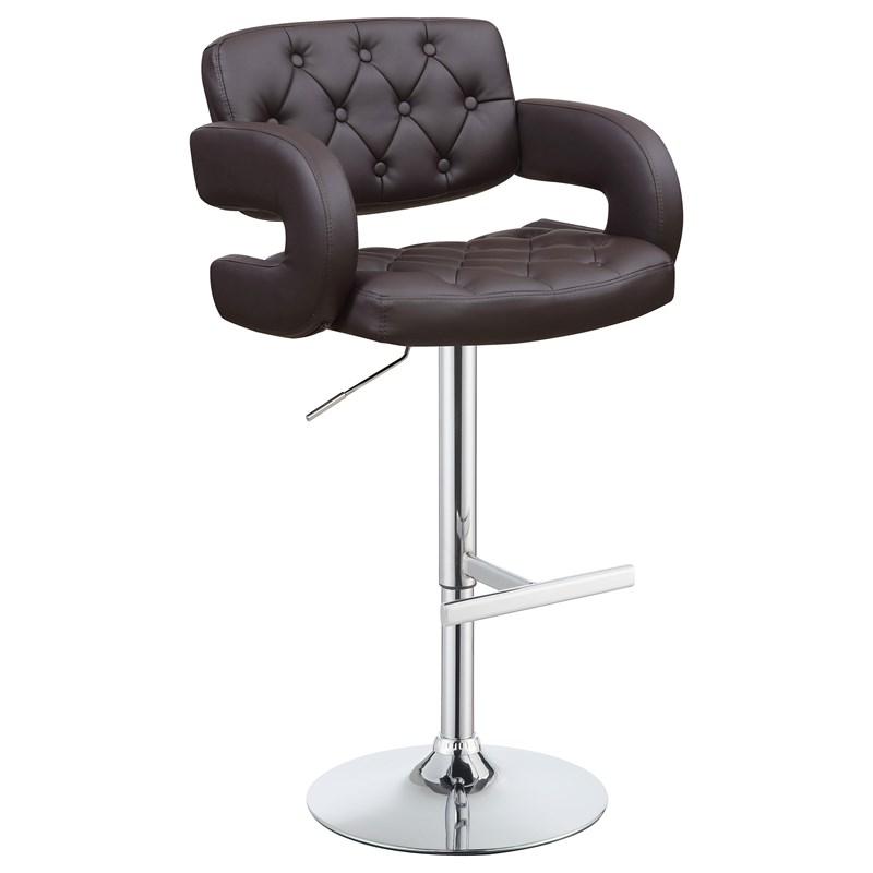 Modern Brown Leather Swivel Bar Stool