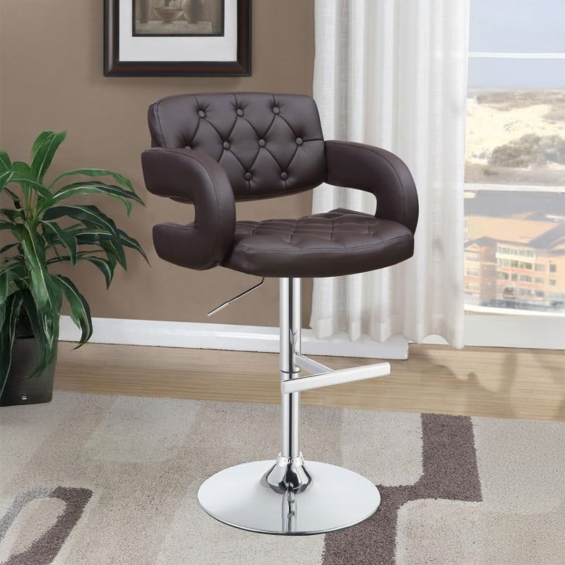 Modern Brown Leather Swivel Bar Stool