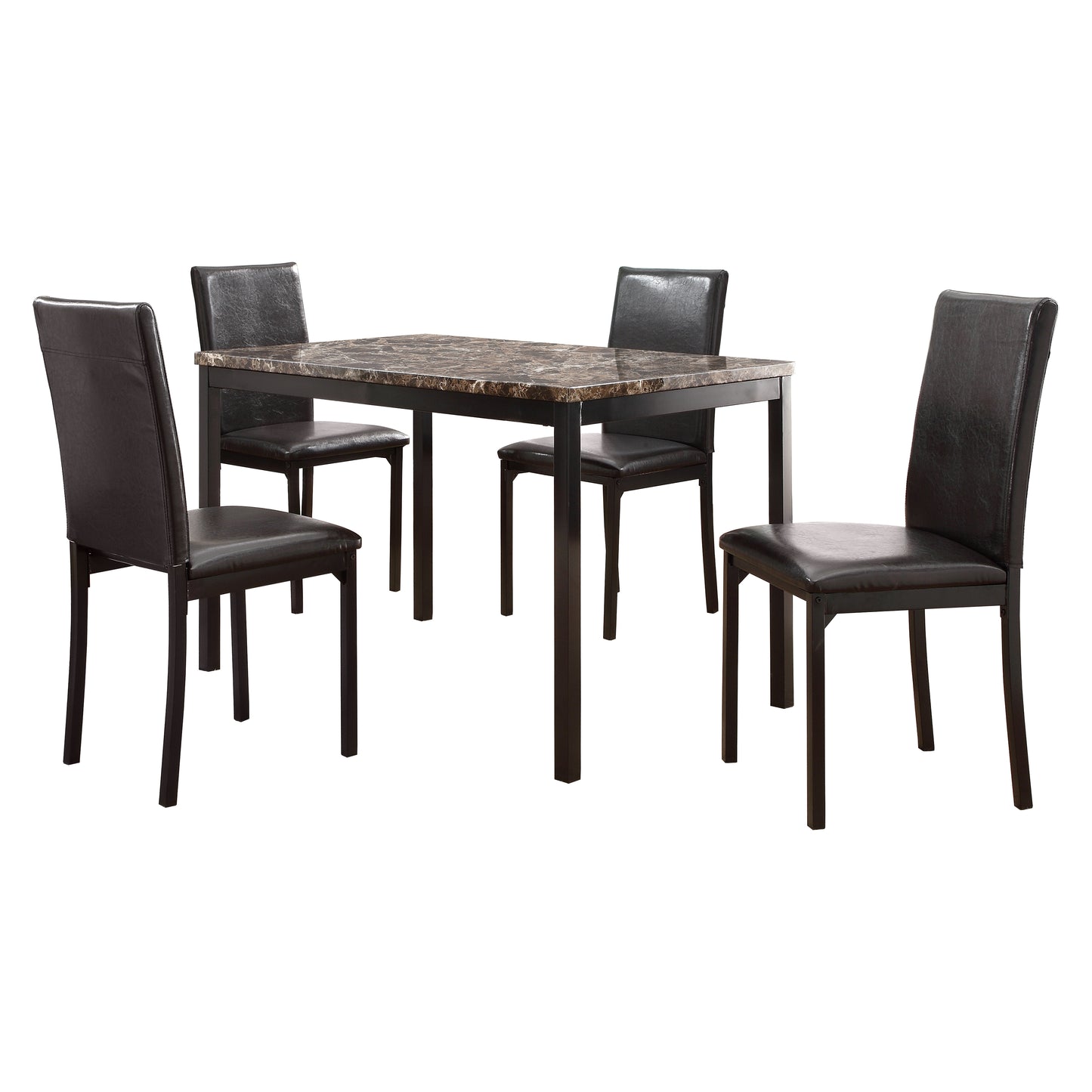 5-Piece Faux Marble Dining Set with Black Metal Frame