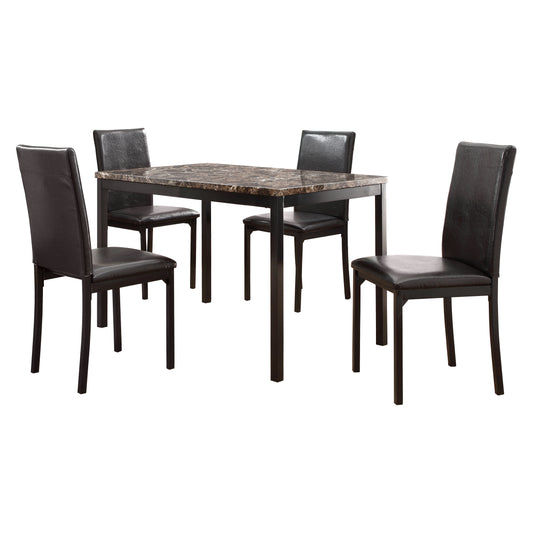5-Piece Faux Marble Dining Set with Black Metal Frame