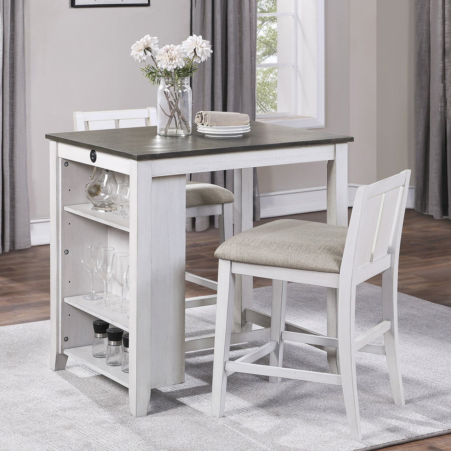 3PC Counter Height Dining Set with USB Charging Port