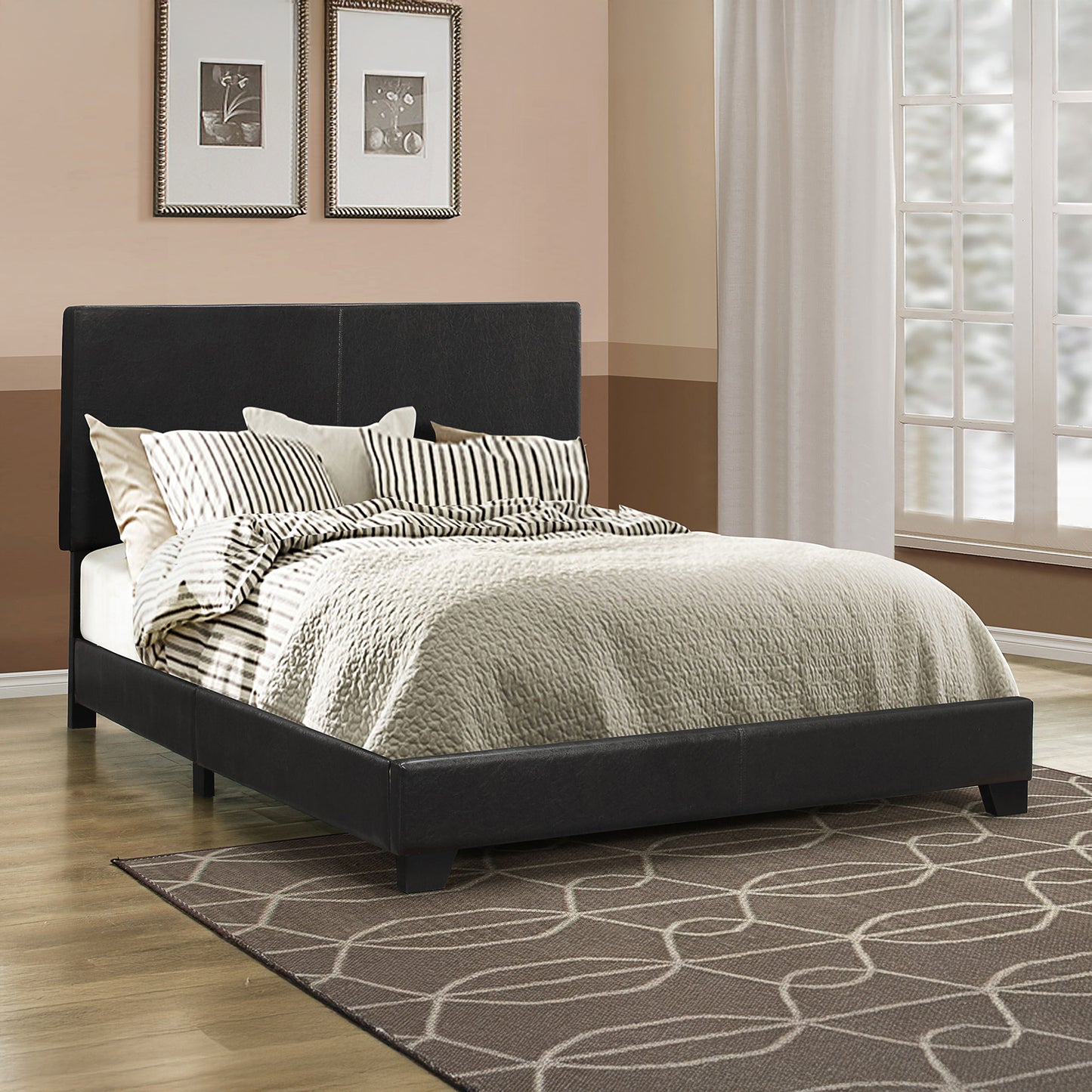 Black Leatherette Platform Panel Bed