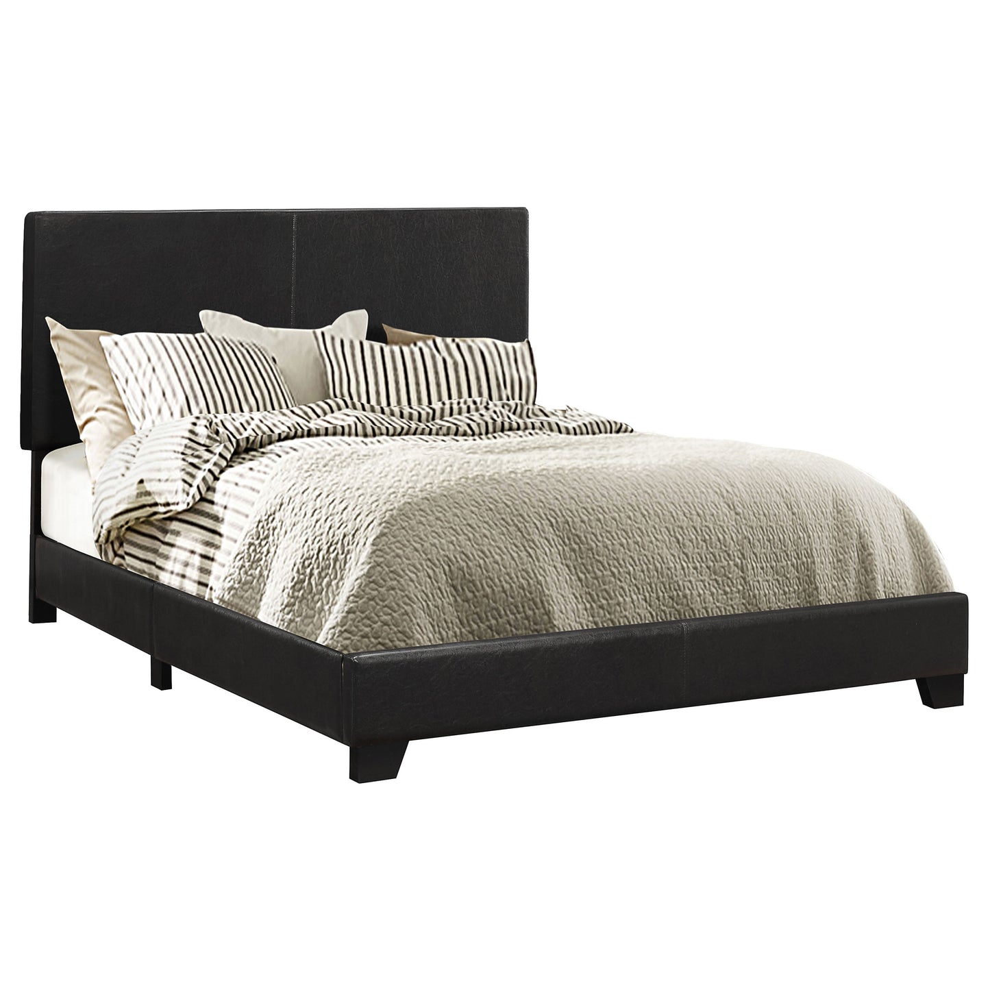 Black Leatherette Platform Panel Bed
