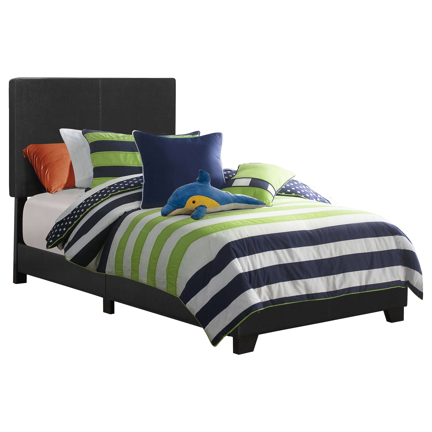 Black Leatherette Platform Panel Bed