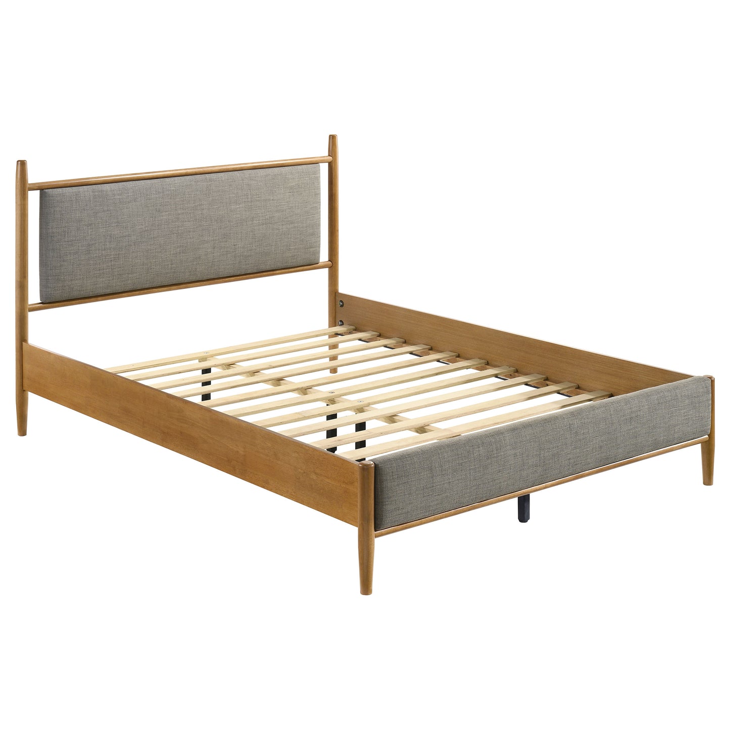 Mid-Century Modern Upholstered Platform Bed Frame