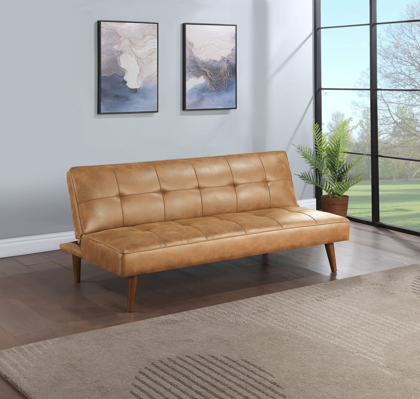 Faux Leather Upholstered Tufted Convertible Sofa Bed