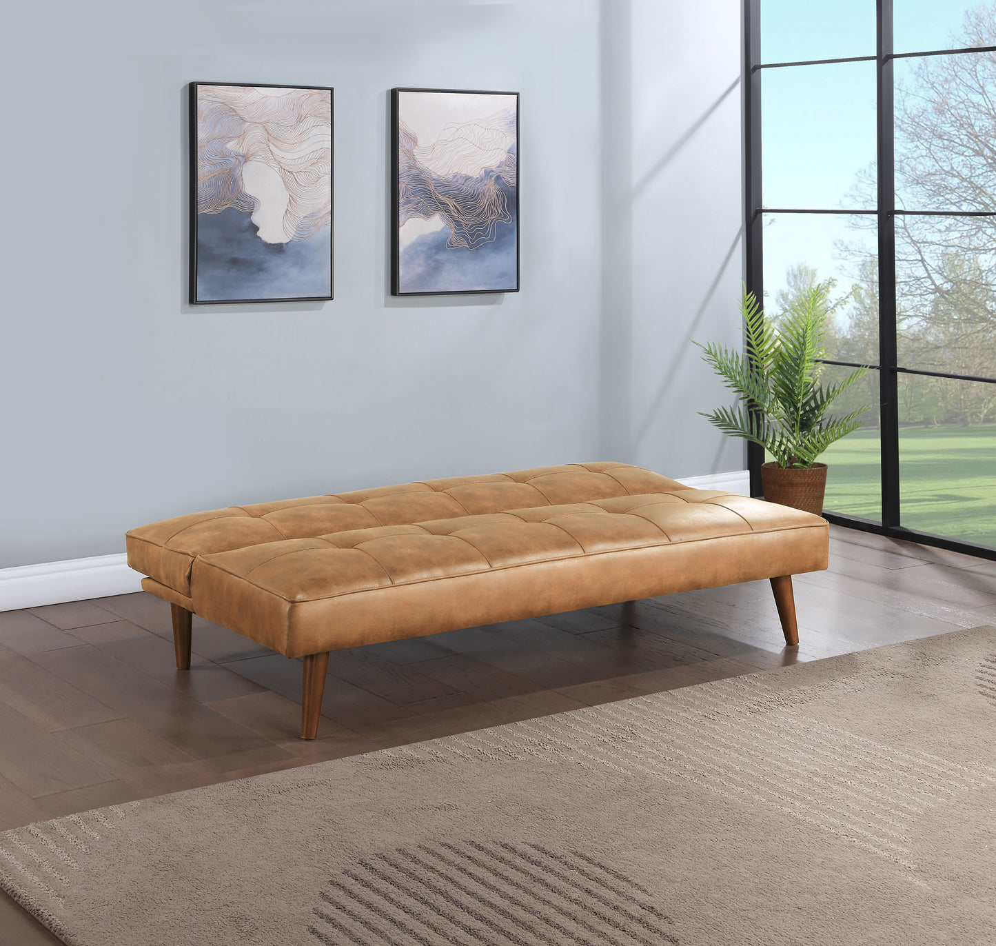 Faux Leather Upholstered Tufted Convertible Sofa Bed