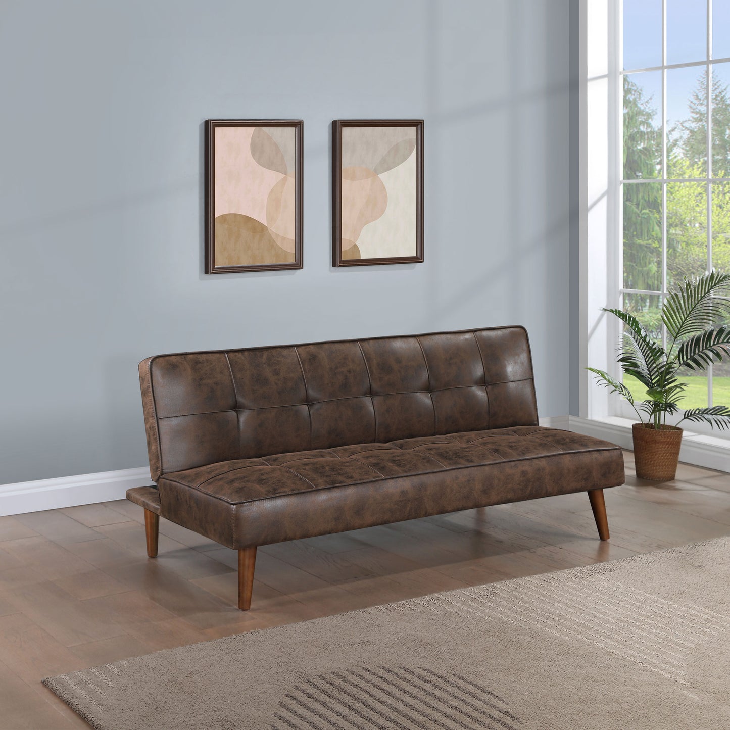 Faux Leather Upholstered Tufted Convertible Sofa Bed