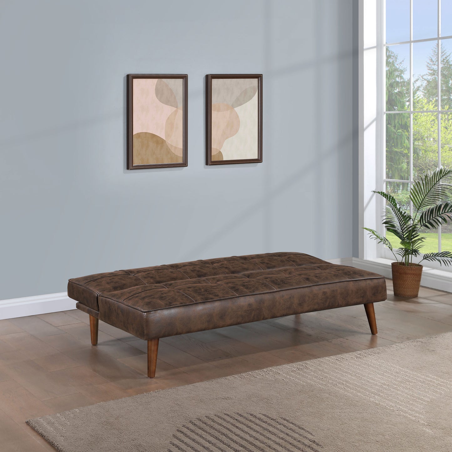 Faux Leather Upholstered Tufted Convertible Sofa Bed