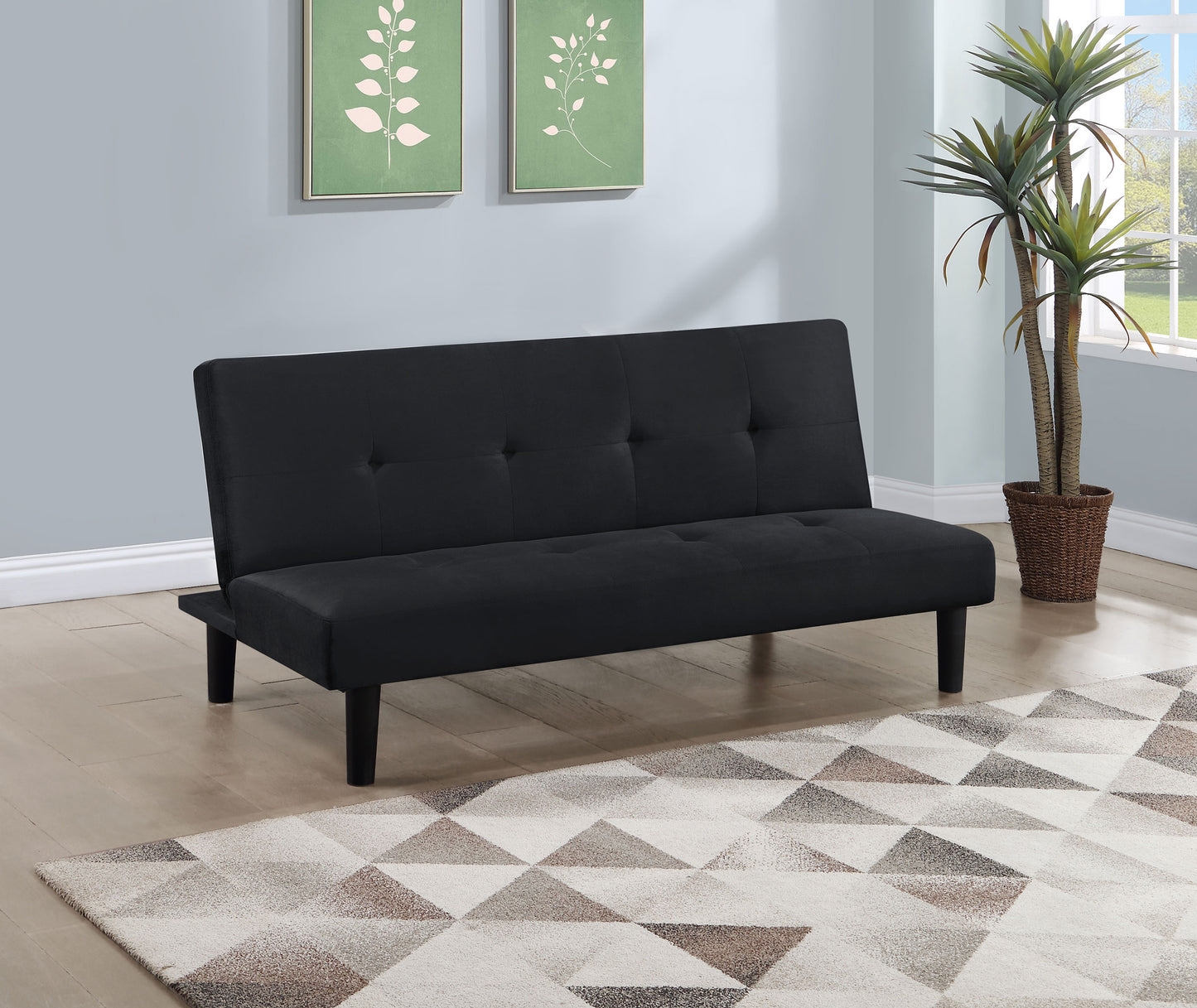 Black Velvet Upholstered Convertible Sofa