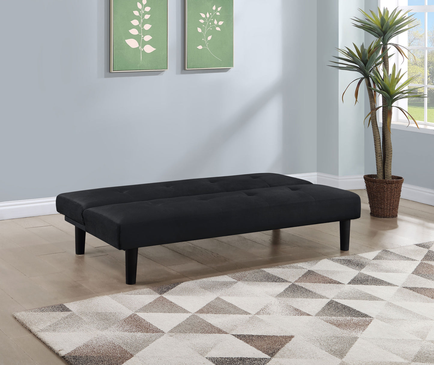 Black Velvet Upholstered Convertible Sofa