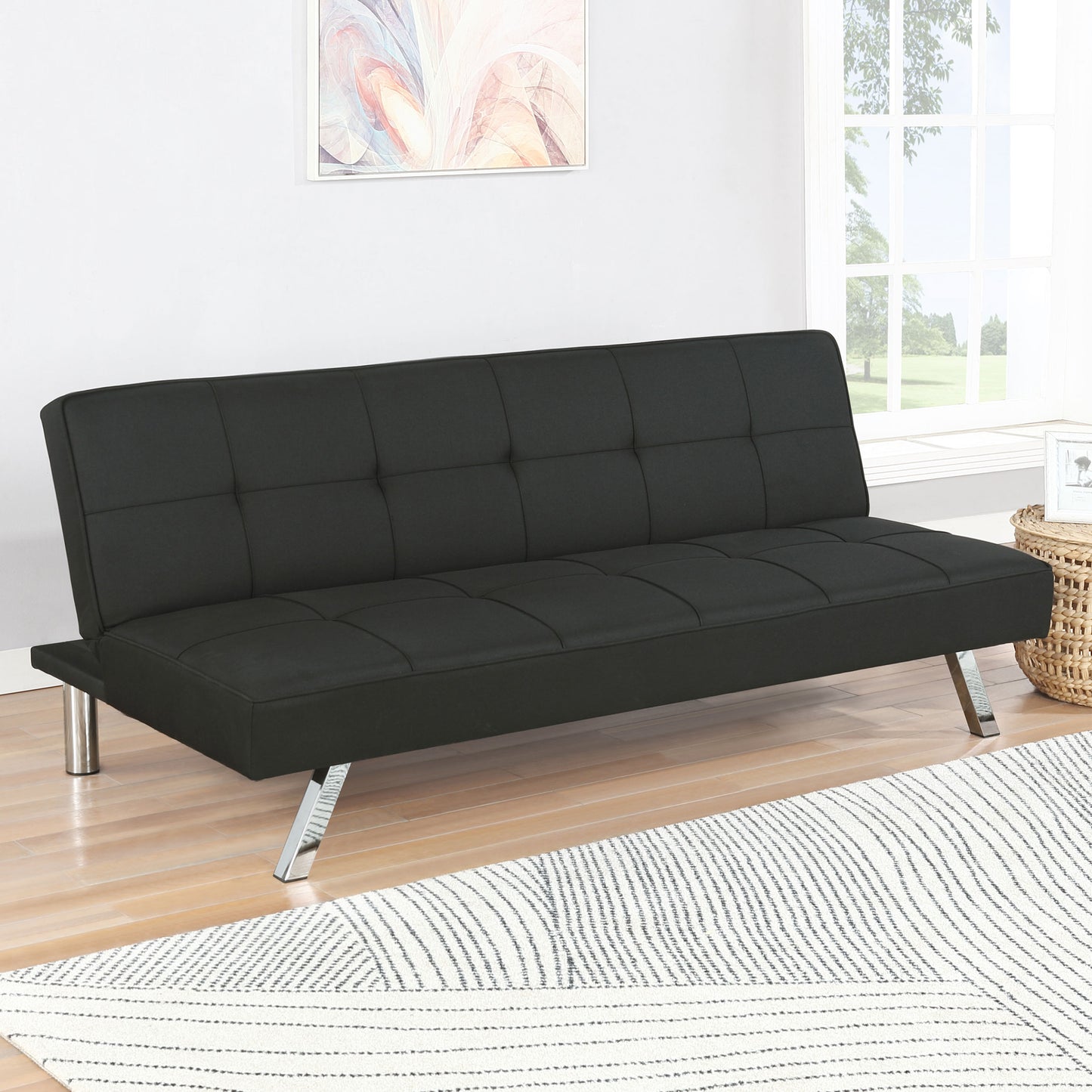 Black Upholstered Tufted Convertible Sofa Bed