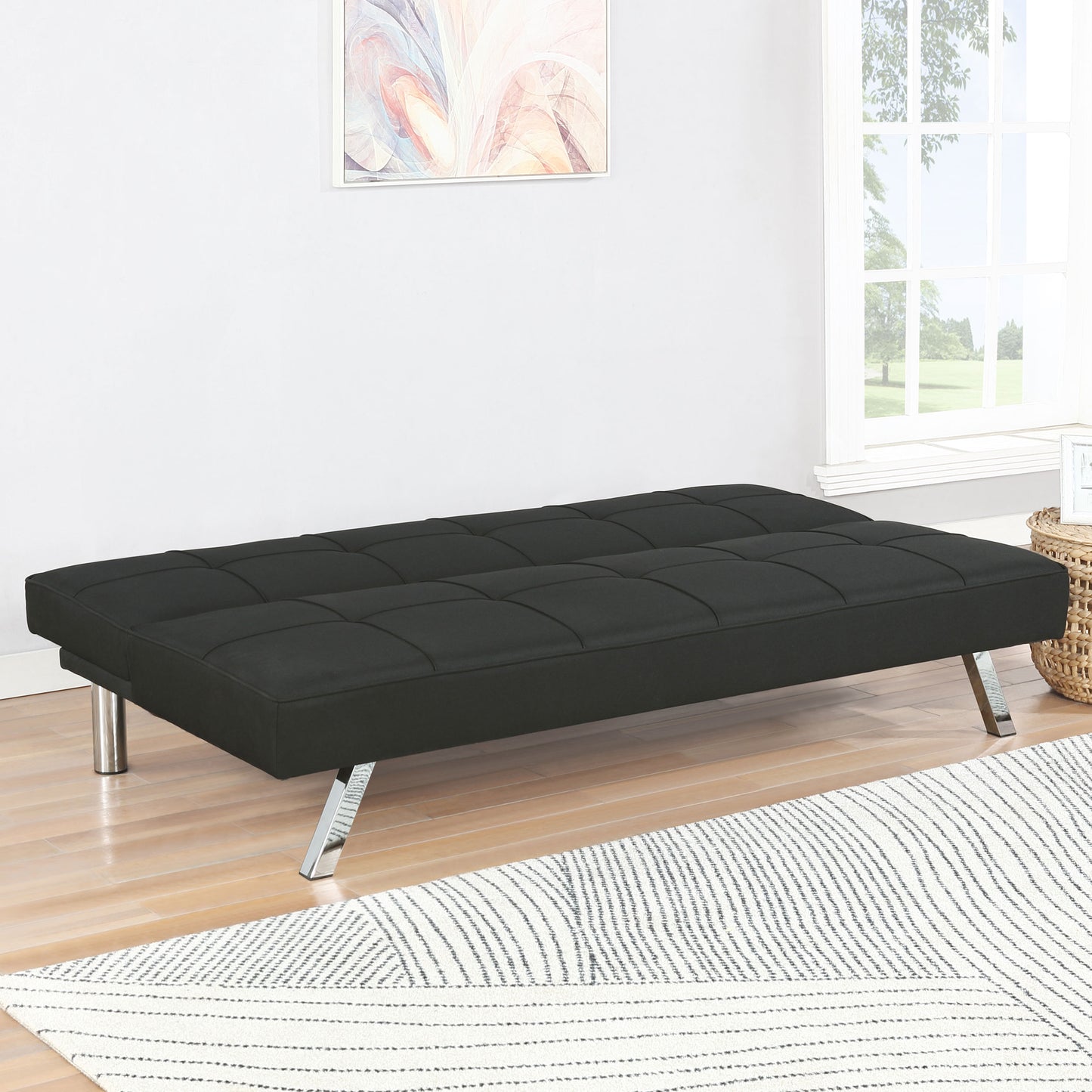 Black Upholstered Tufted Convertible Sofa Bed