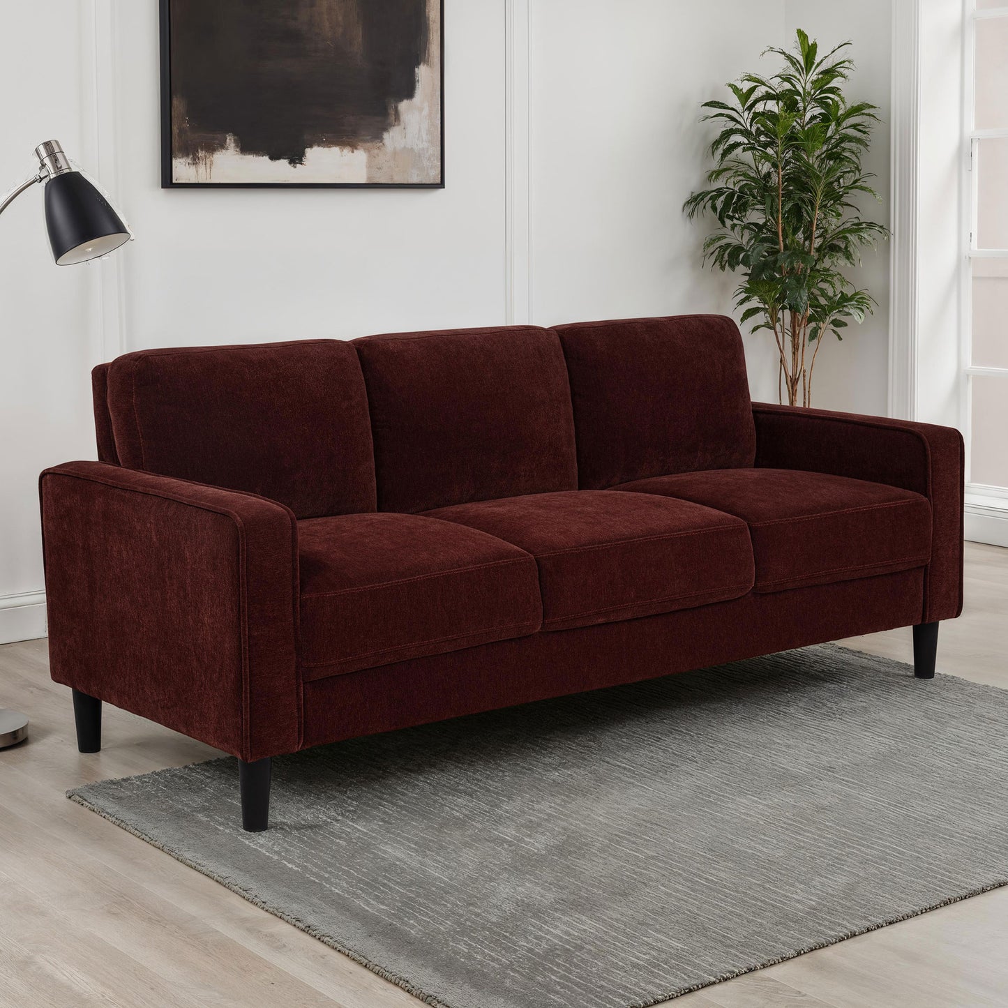 Fabric Upholstered Track Arm Sofa