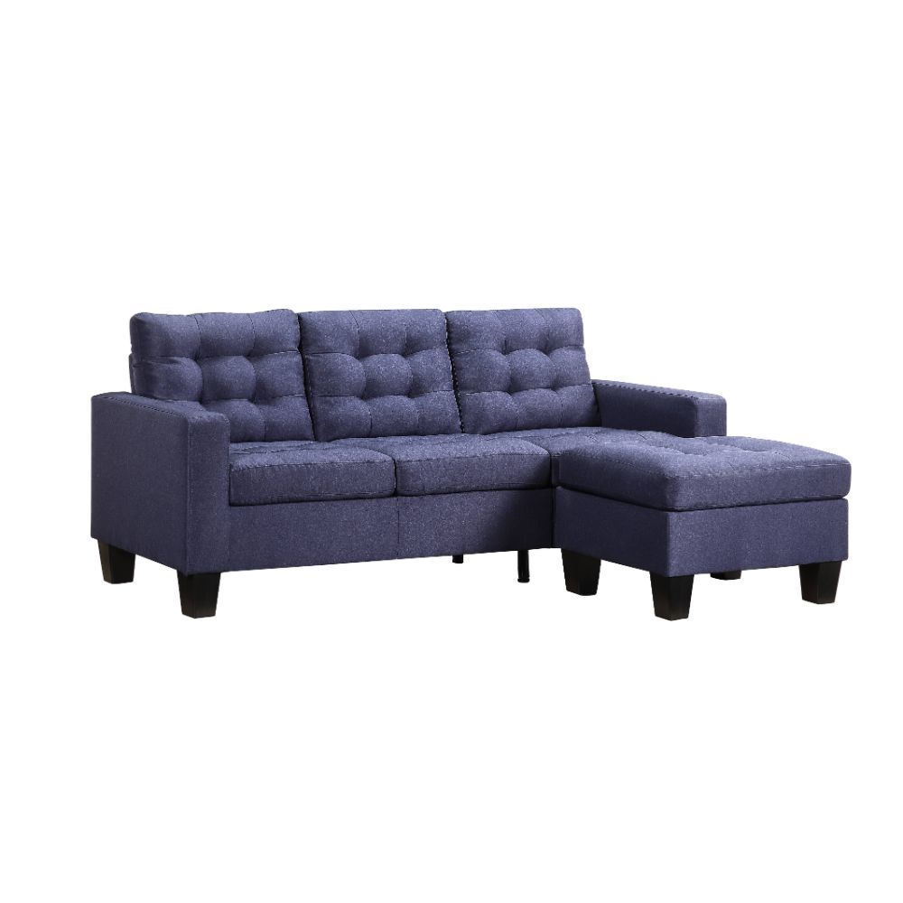 Blue Linen Small Sectional Sofa
