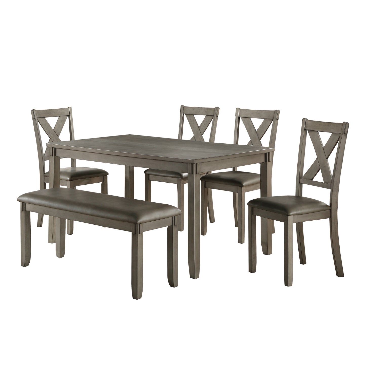 6-Piece Gray Dining Room Set with Bench