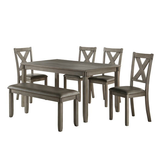 6-Piece Gray Dining Room Set with Bench