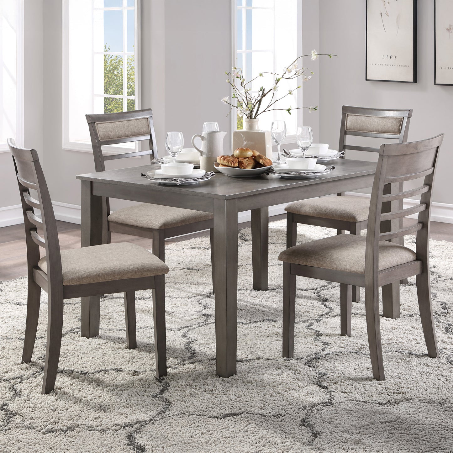 5-Piece Gray Wood Dinette Set