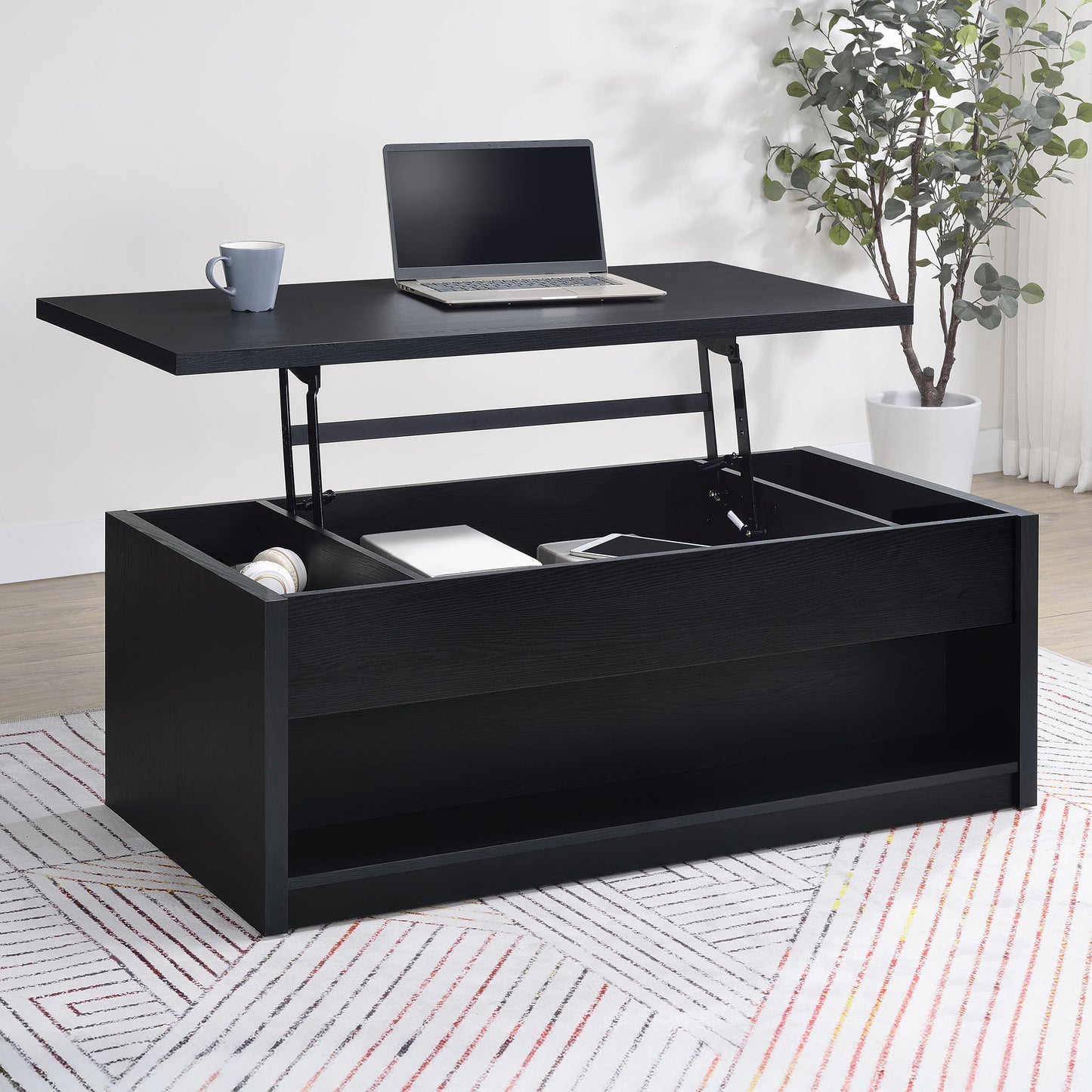 Black Lift Top Coffee Table with Storage & Dual Drawers