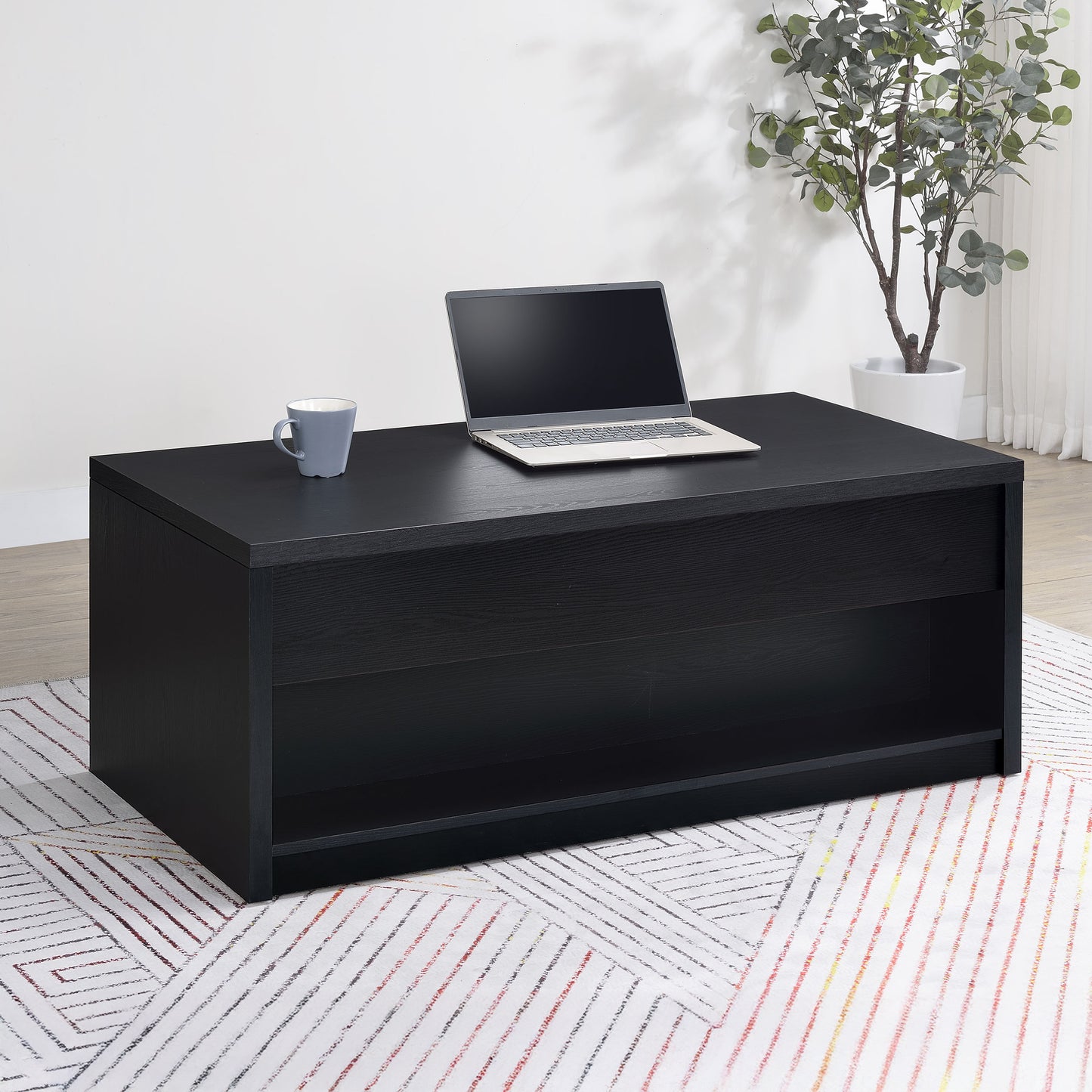Black Lift Top Coffee Table with Storage & Dual Drawers