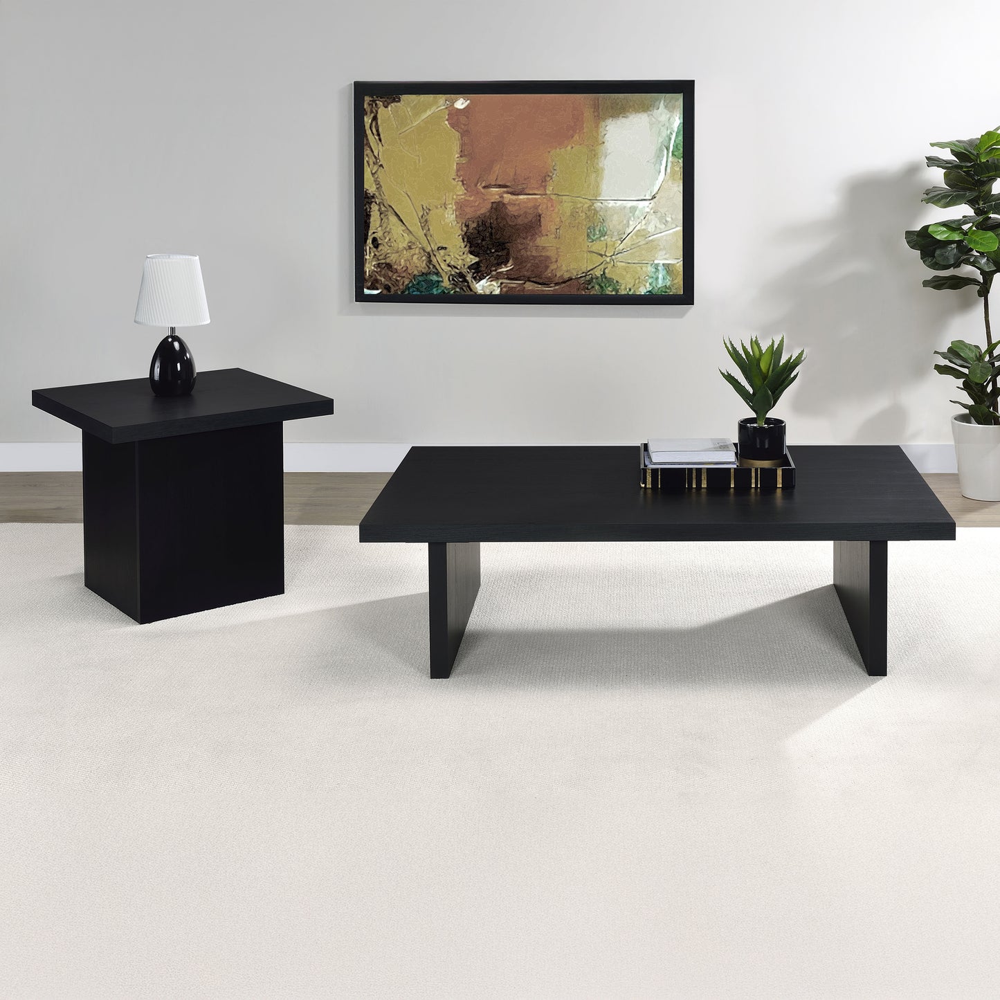 2-Piece Black Rectangular Coffee & End Table Set