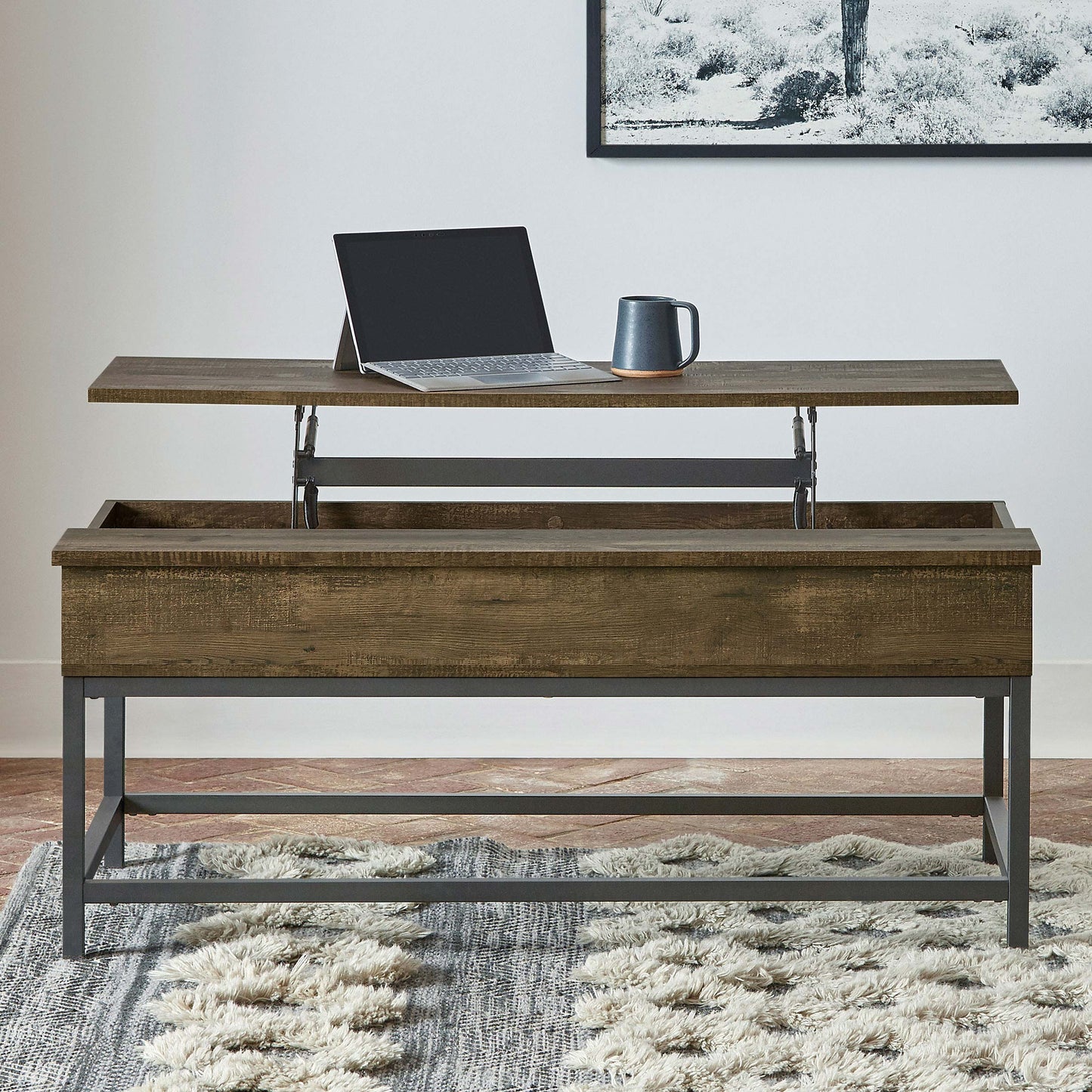 Brown Oak Lift Top Coffee Table