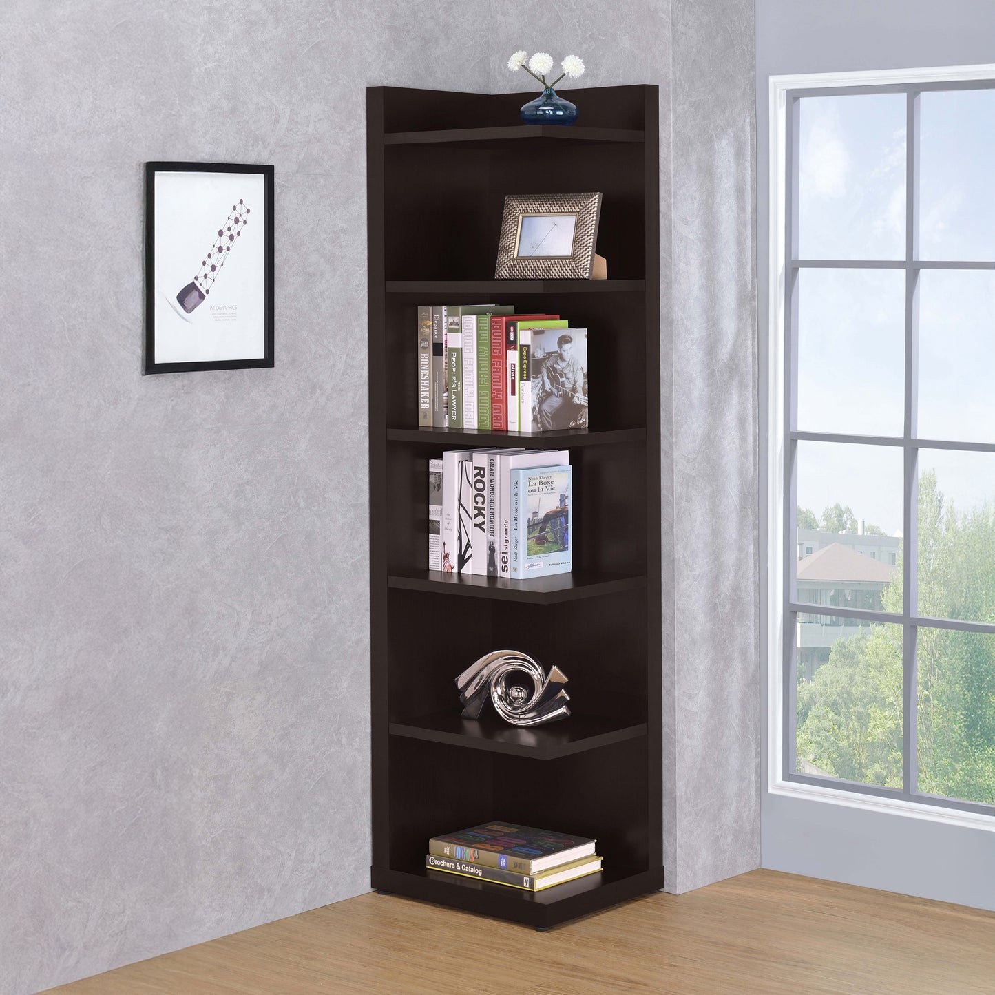 Cappuccino 6-Tier Corner Bookcase