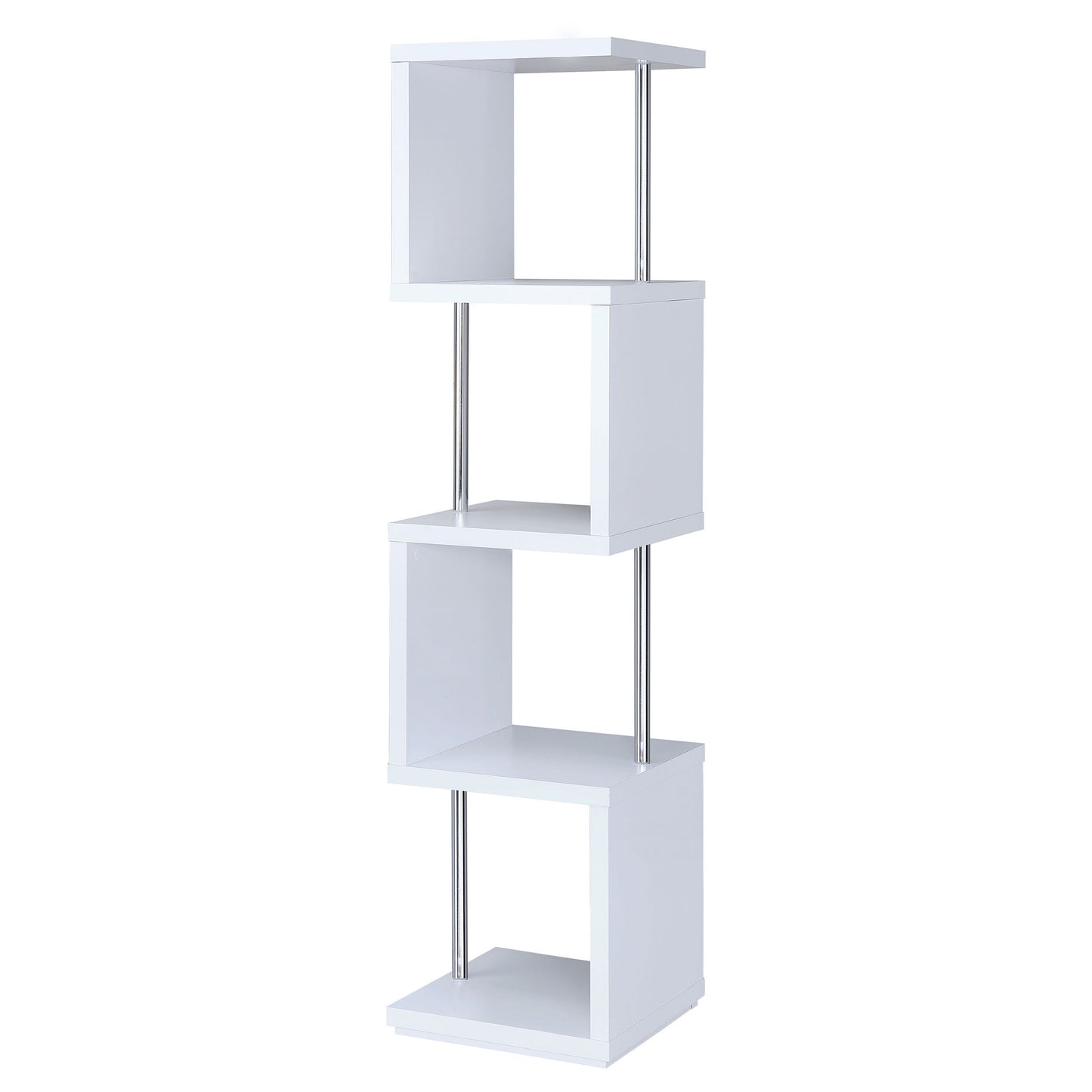 Modern Geometric 4-Tier White Bookcase